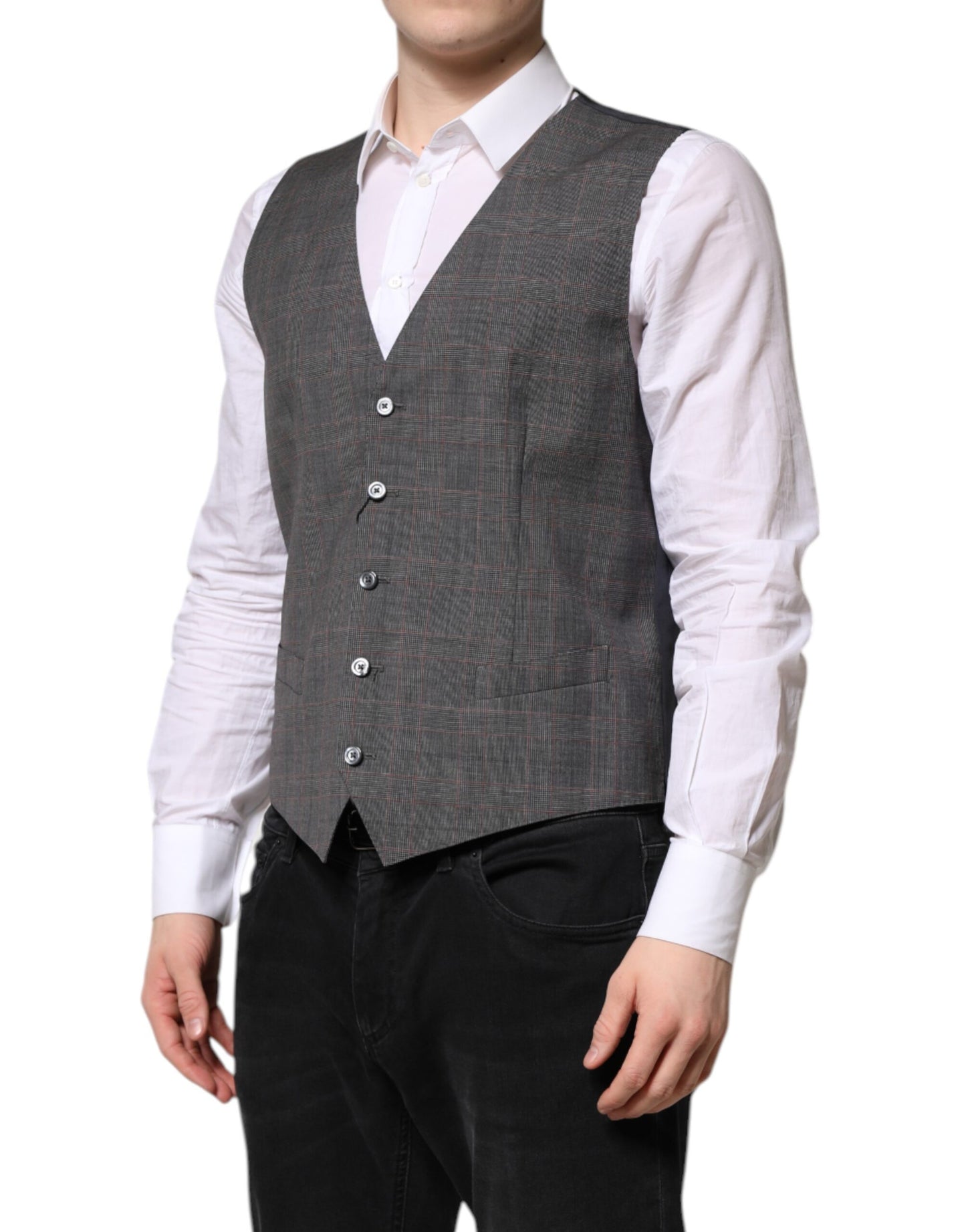 Gilet de costume en laine à carreaux gris Dolce & Gabbana