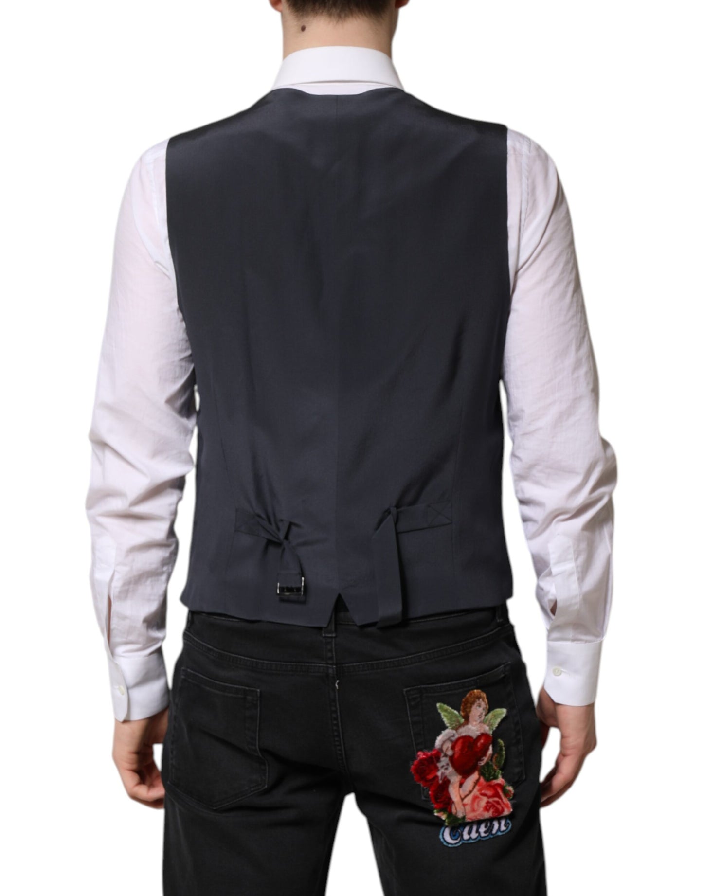 Gilet de costume en laine à carreaux gris Dolce & Gabbana