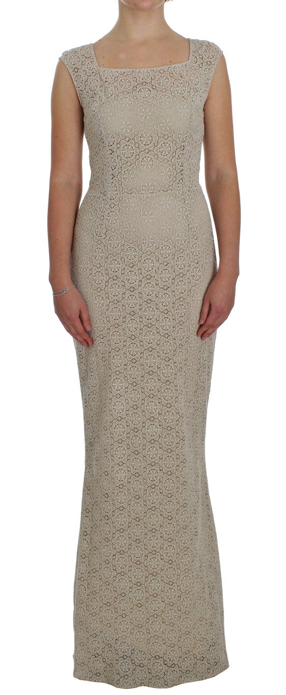 Dolce & Gabbana - Robe longue beige élégante à fleurs découpées