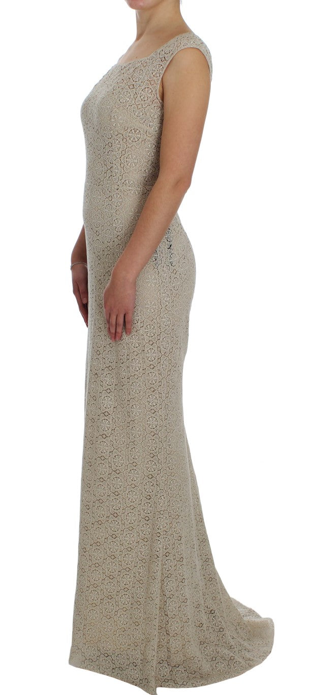 Dolce & Gabbana - Robe longue beige élégante à fleurs découpées