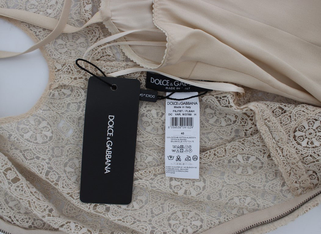 Dolce & Gabbana - Robe longue beige élégante à fleurs découpées