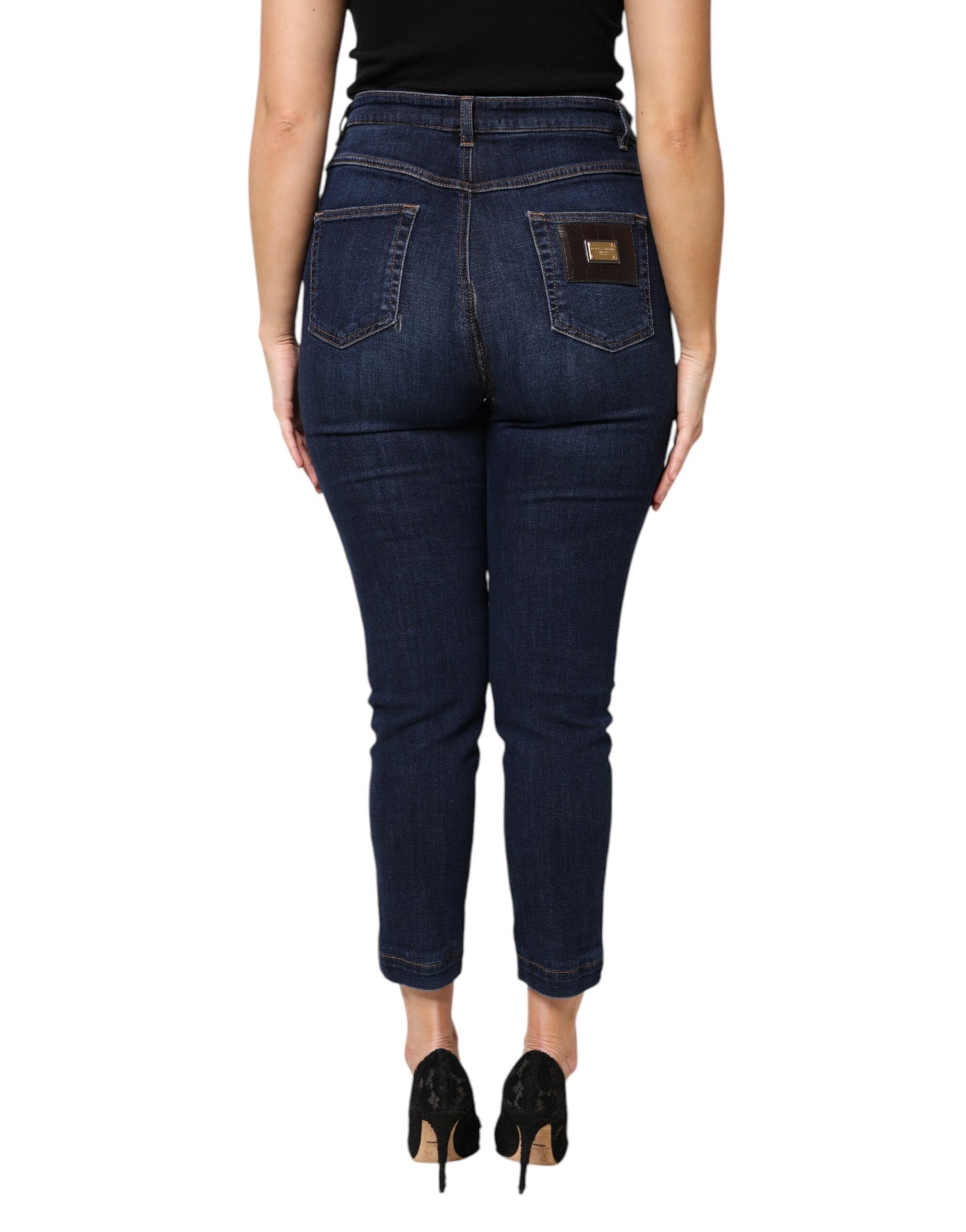 Dolce & Gabbana Blue Cotton High Waisted Cropped Denim Jeans by Dolce & Gabbana