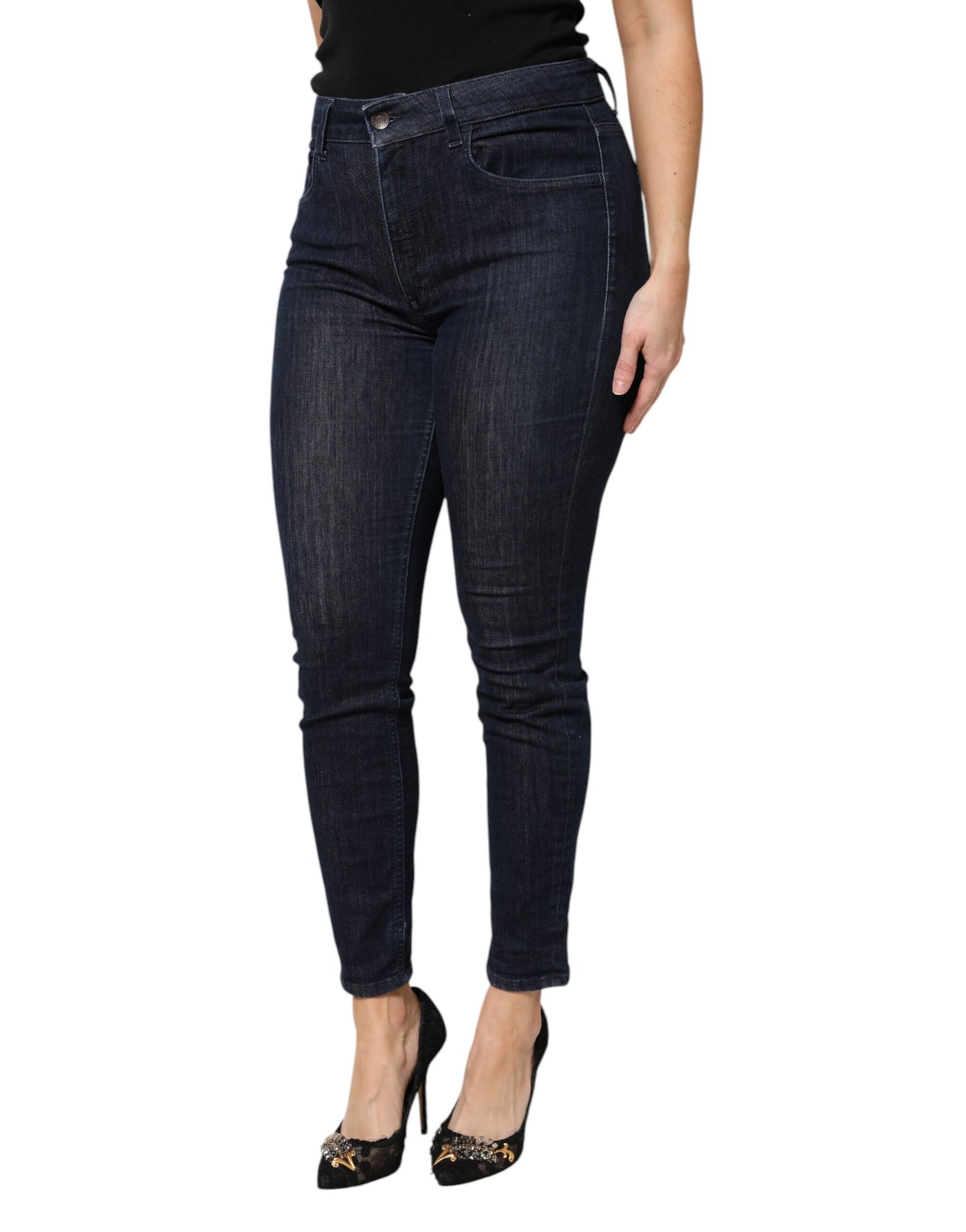 Dolce & Gabbana Dark Blue Cotton Skinny Cropped Denim Jeans by Dolce & Gabbana