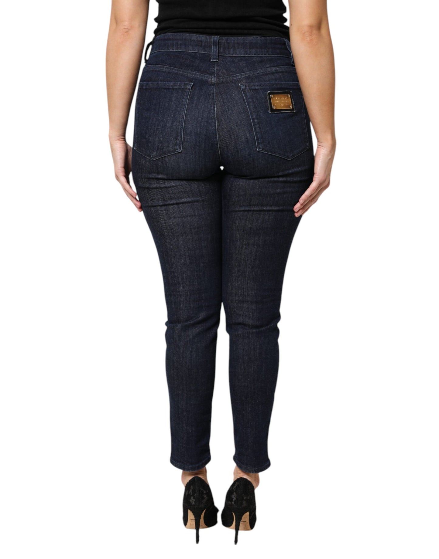 Dolce & Gabbana Dark Blue Cotton Skinny Cropped Denim Jeans by Dolce & Gabbana