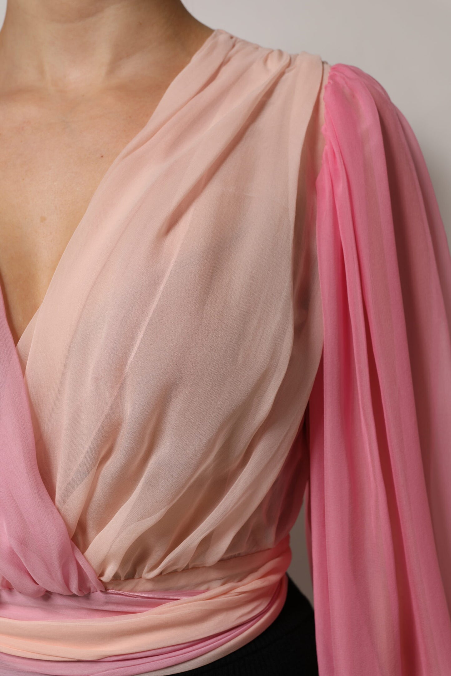 Dolce & Gabbana Pink Plunging V-neck Long Sleeves Blouse Top by Dolce & Gabbana