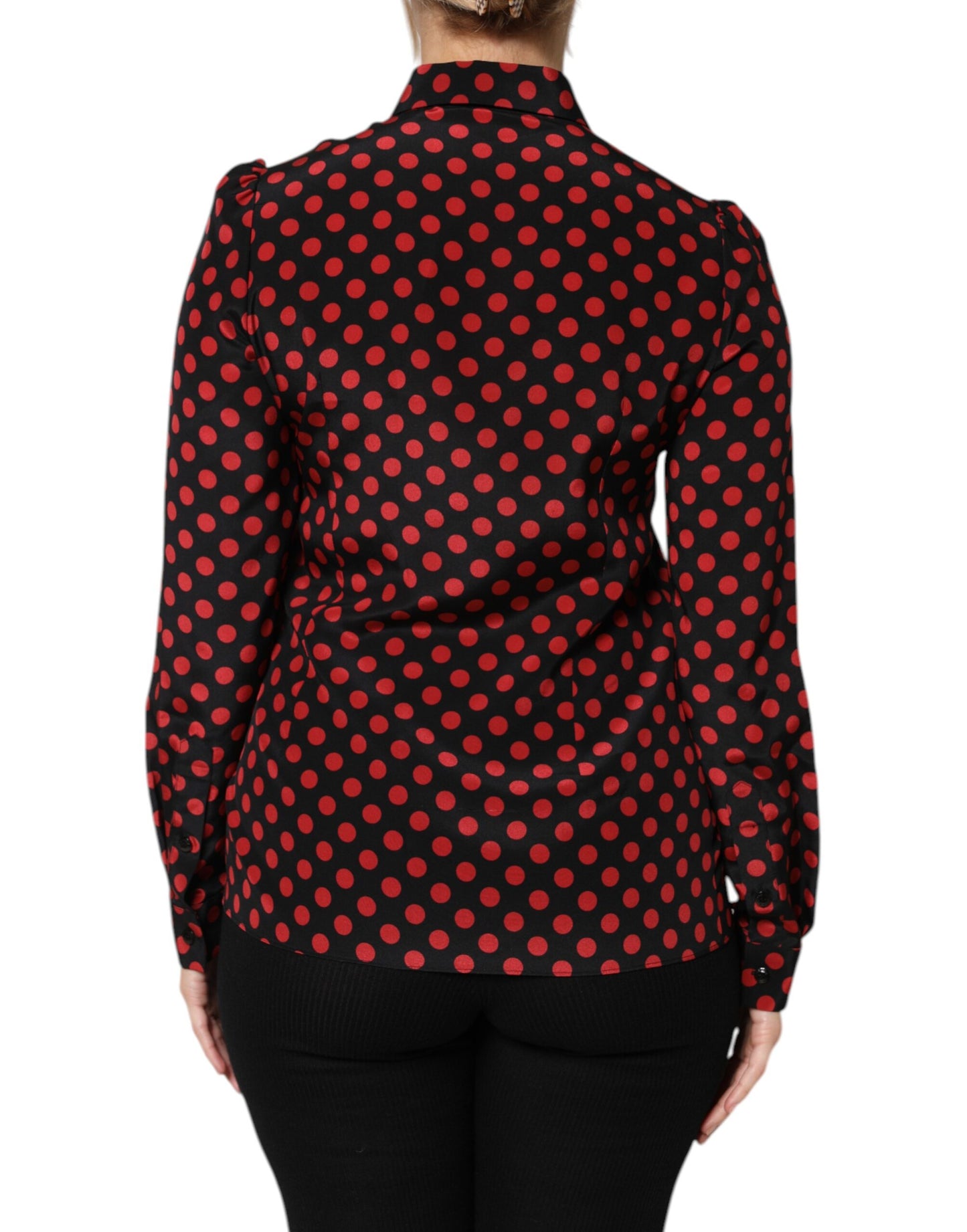 Dolce & Gabbana Black Red Polka Dot Silk Long Sleeves Top by Dolce & Gabbana