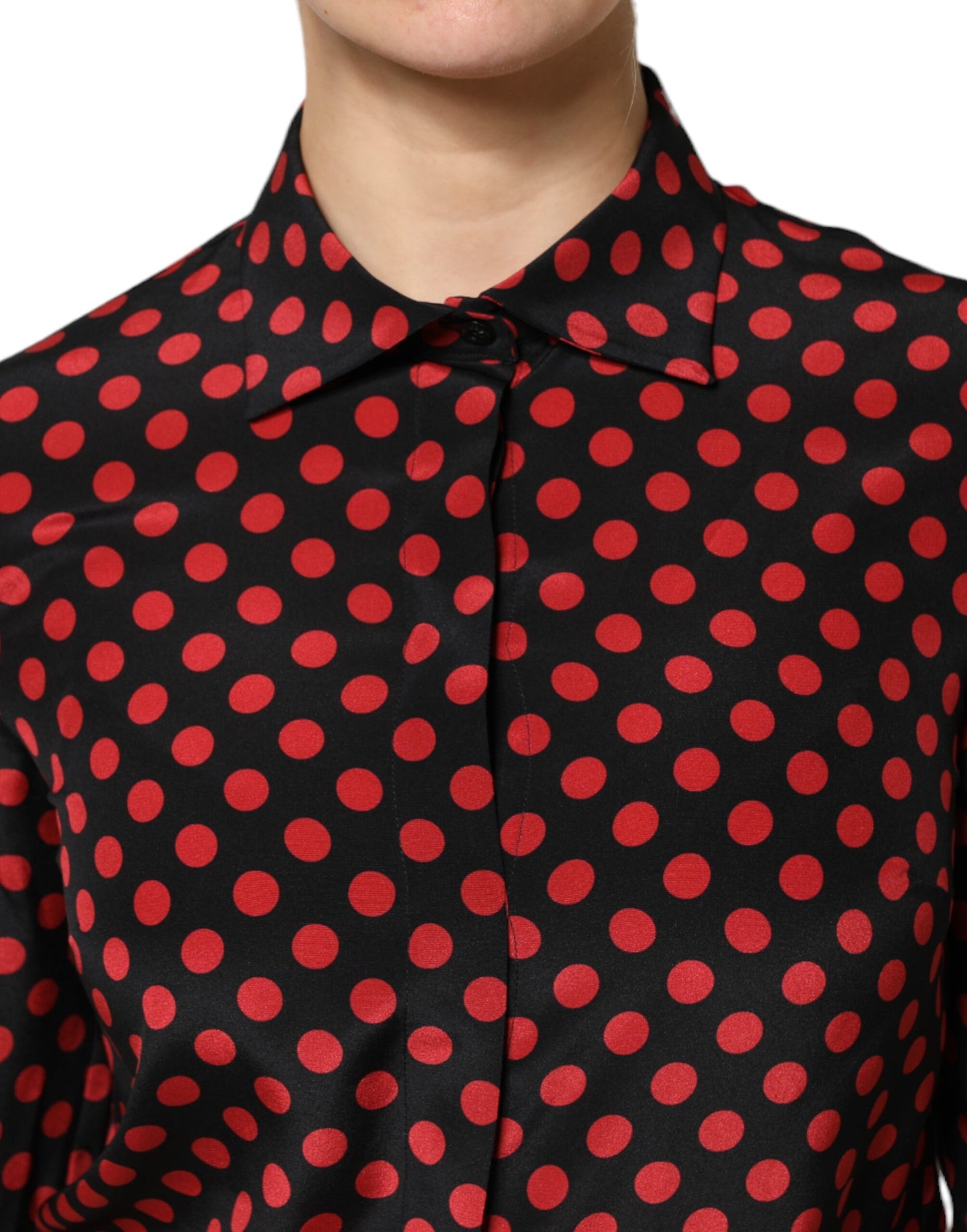 Dolce & Gabbana Black Red Polka Dot Silk Long Sleeves Top by Dolce & Gabbana