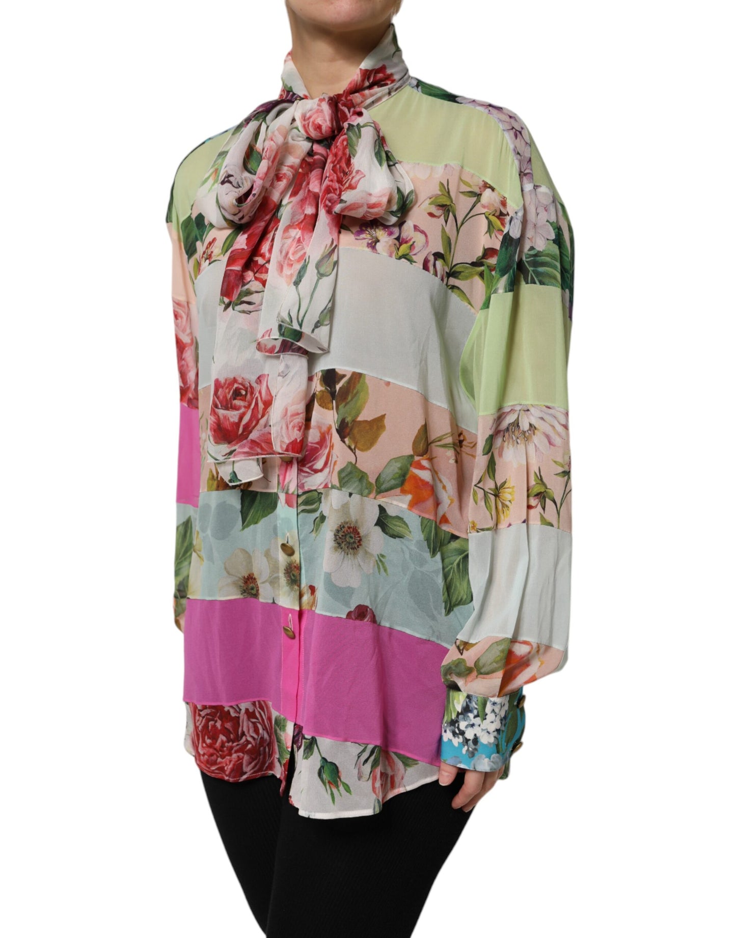 Dolce & Gabbana Multicolor Floral Patchwork Long Sleeves Top by Dolce & Gabbana