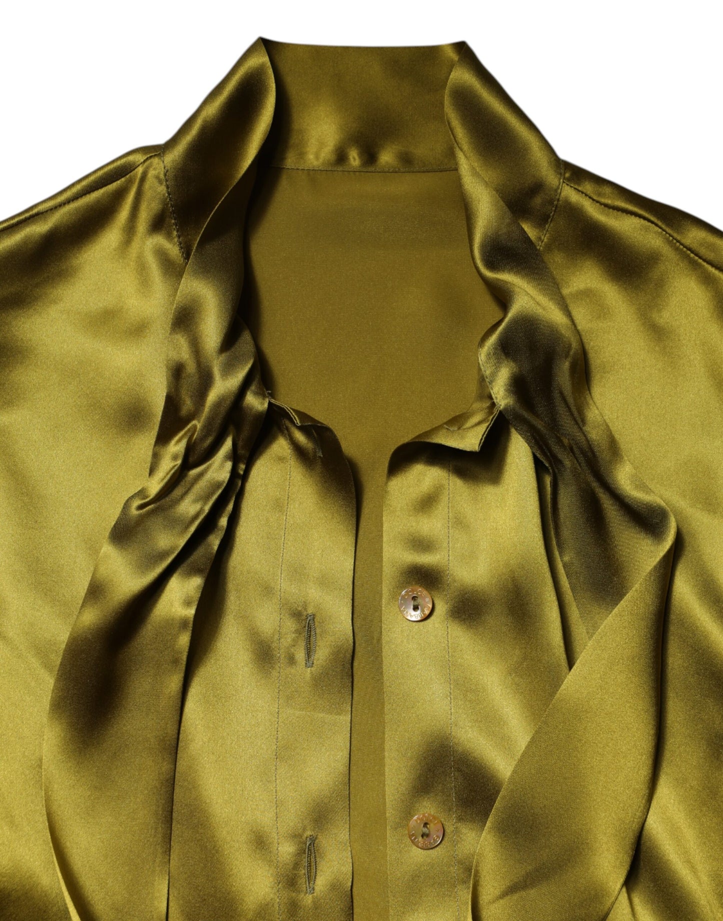 Dolce & Gabbana Green Ascot Collar Long Sleeves Blouse Top by Dolce & Gabbana
