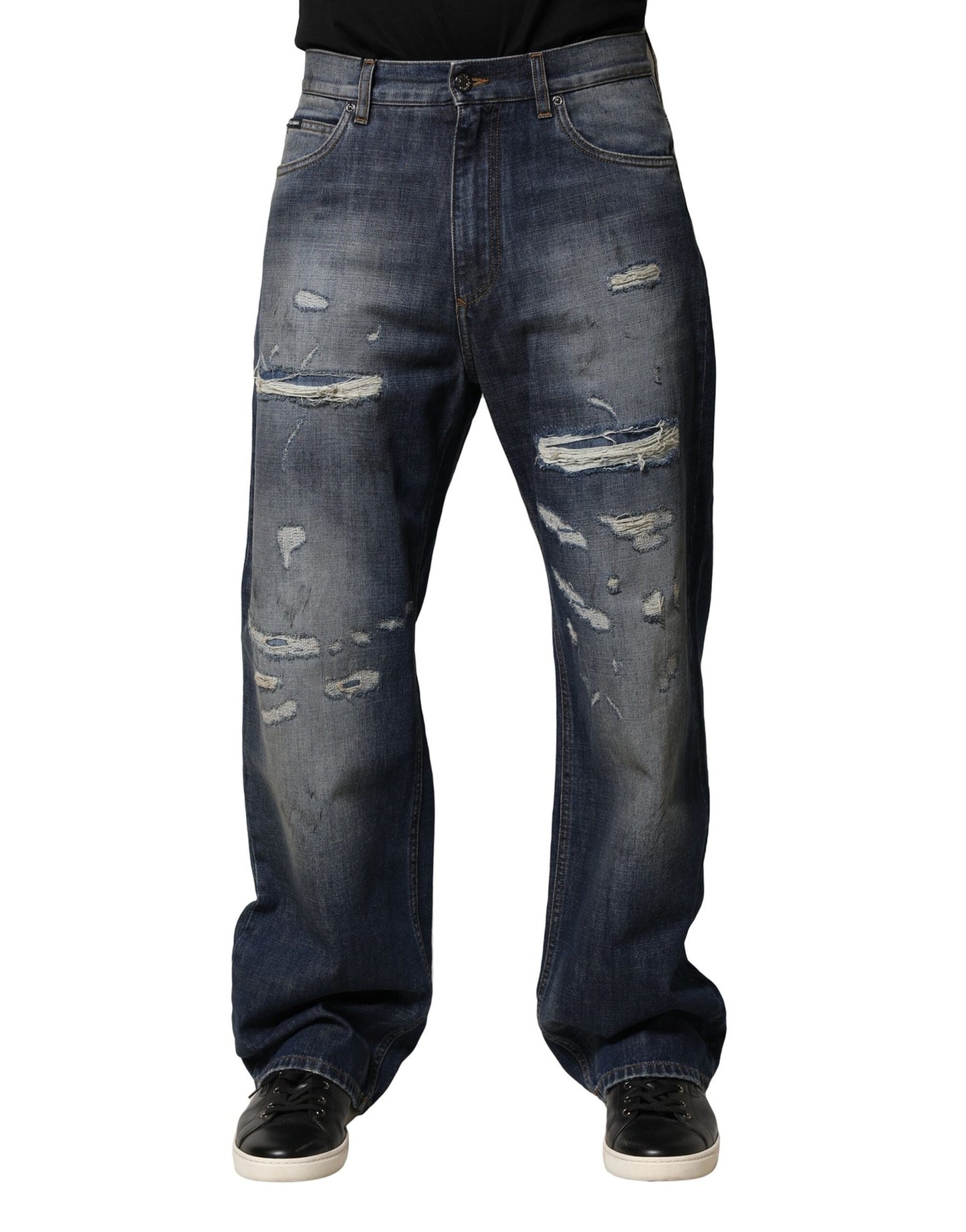 Jean Dolce & Gabbana bleu délavé en coton déchiré pour homme