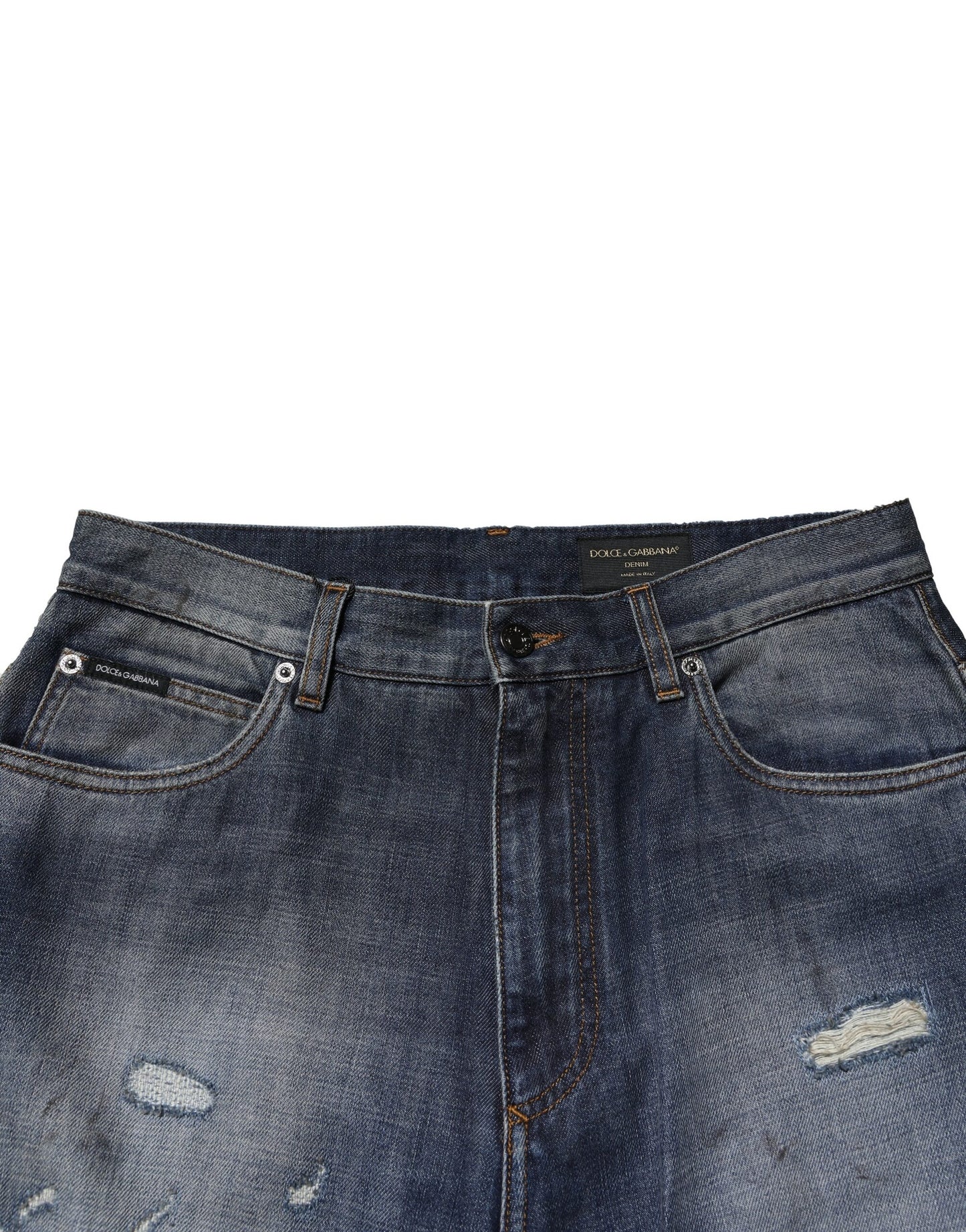 Jean Dolce & Gabbana bleu délavé en coton déchiré pour homme