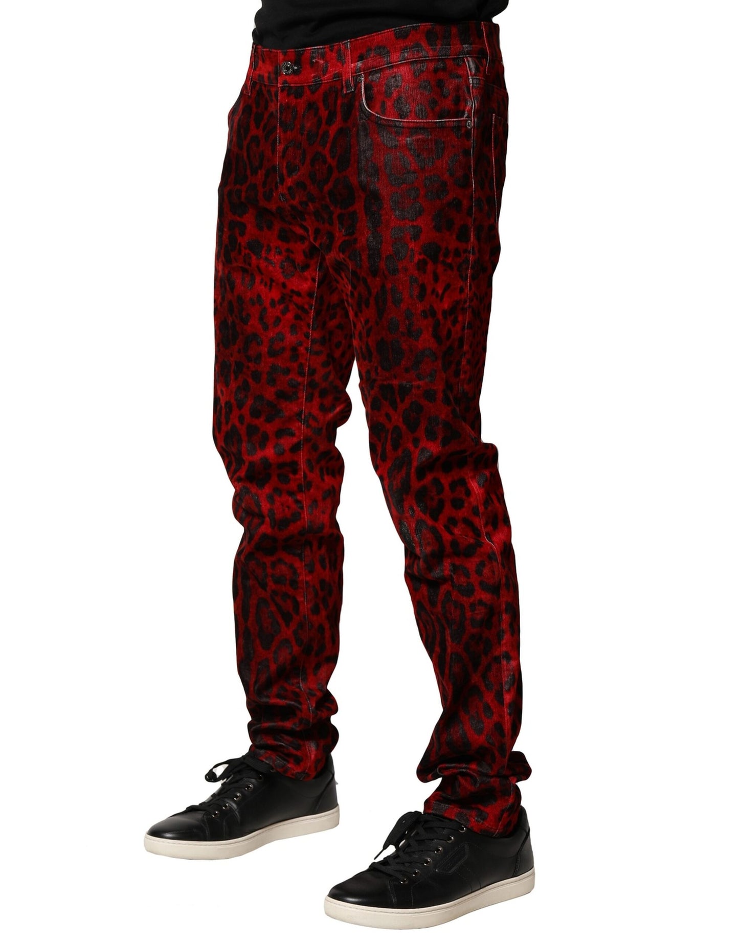 Jean skinny en coton à imprimé léopard rouge Dolce & Gabbana
