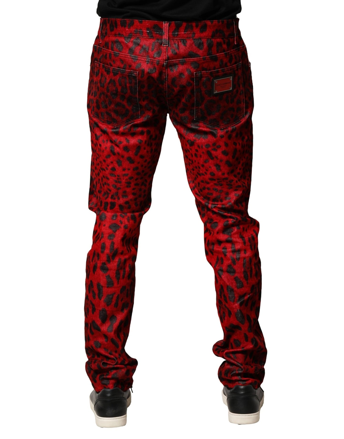 Jean skinny en coton à imprimé léopard rouge Dolce & Gabbana