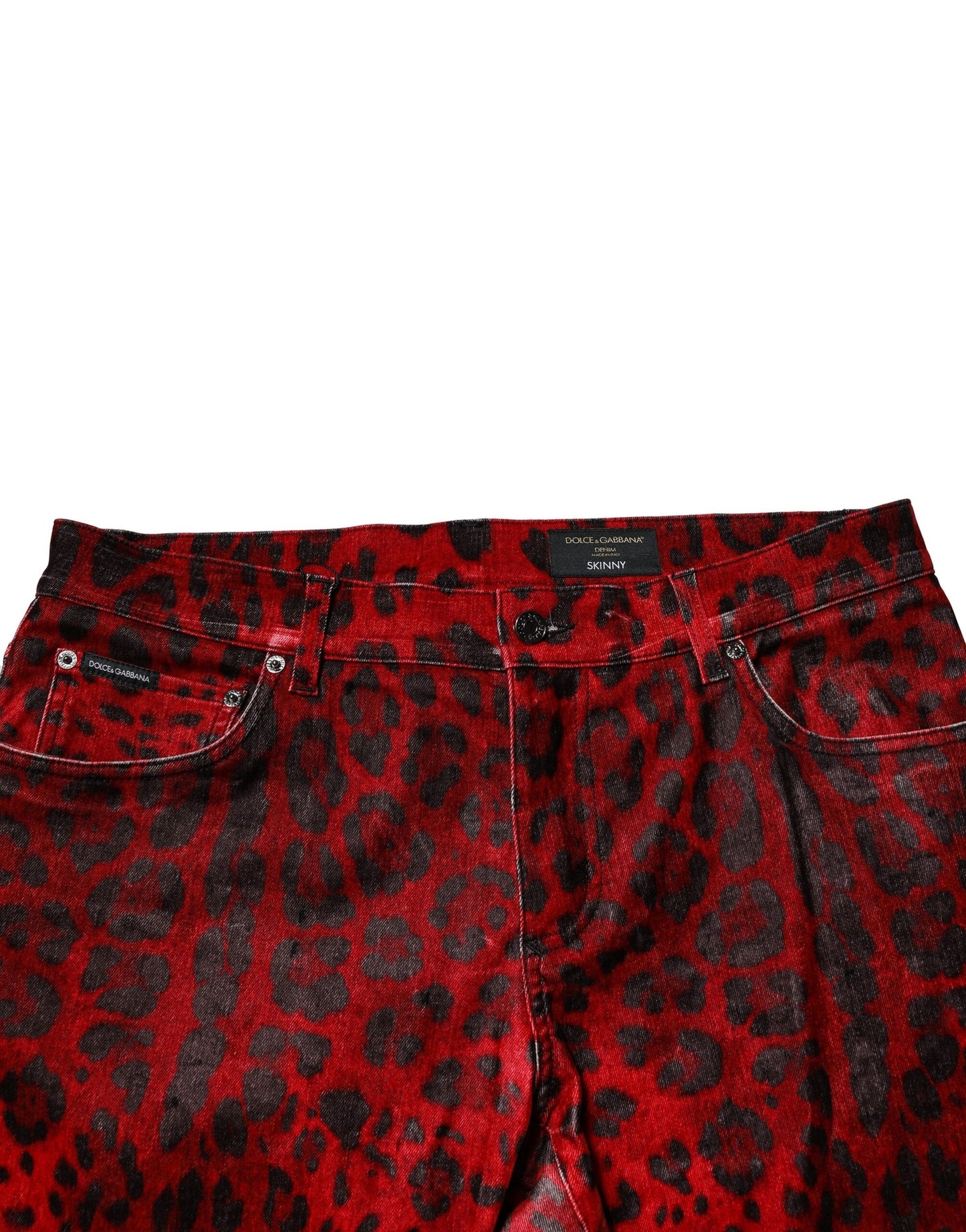 Jean skinny en coton à imprimé léopard rouge Dolce & Gabbana