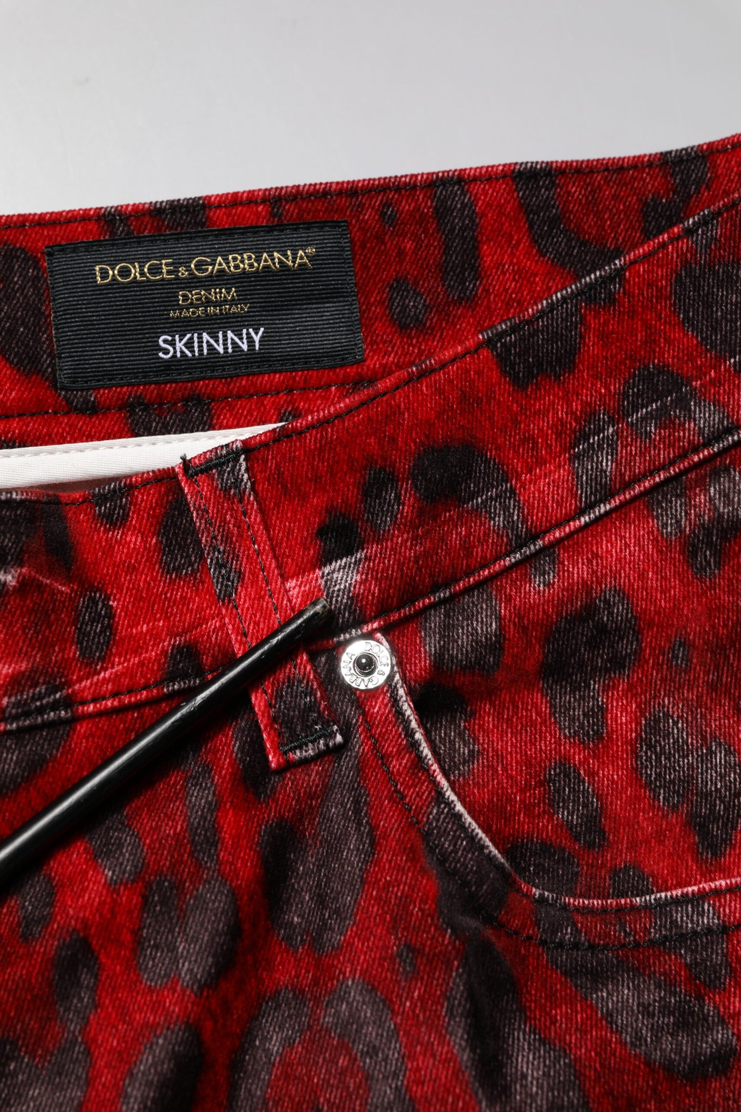 Jean skinny en coton à imprimé léopard rouge Dolce & Gabbana