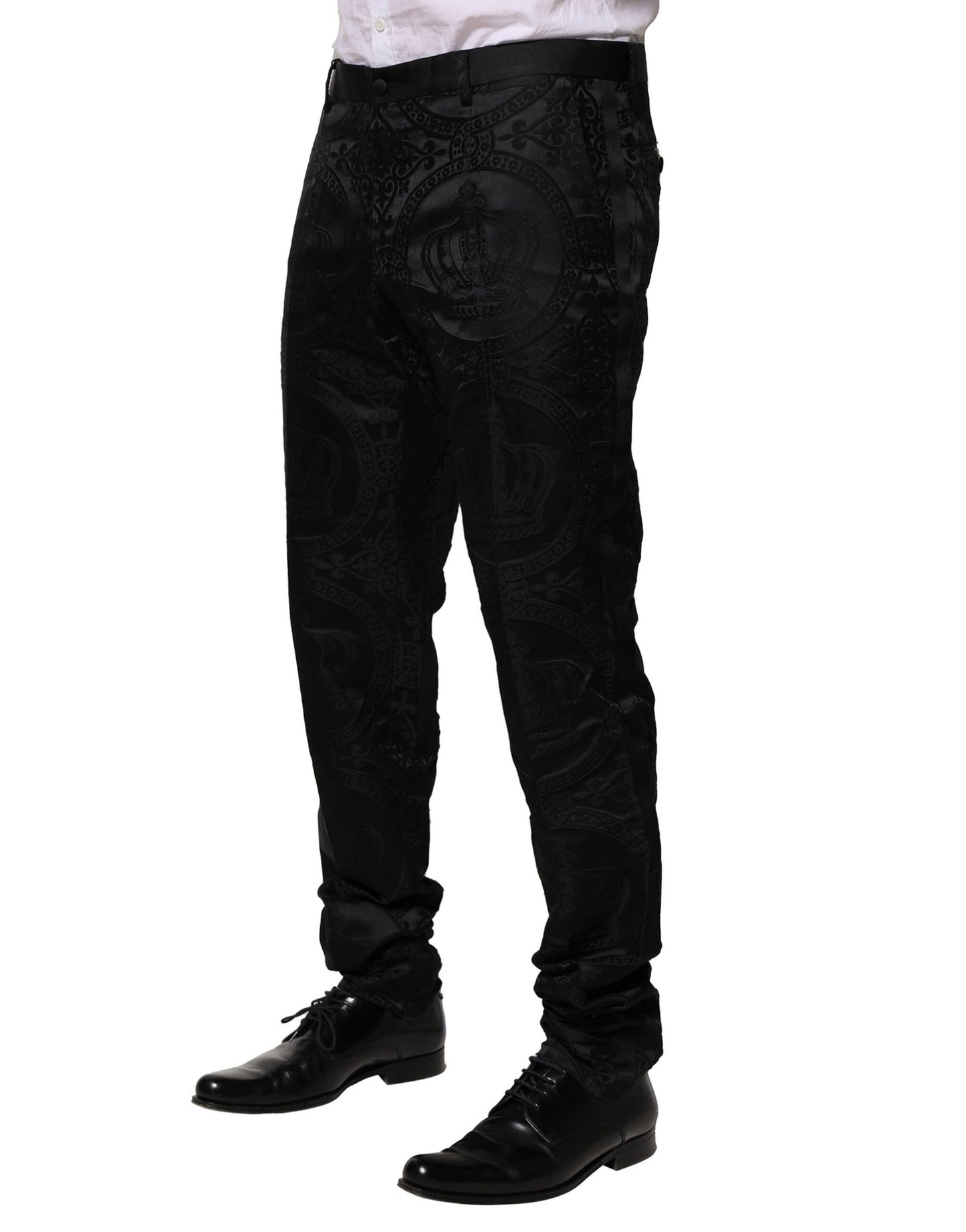 Pantalon habillé en coton noir DG Crown de Dolce & Gabbana