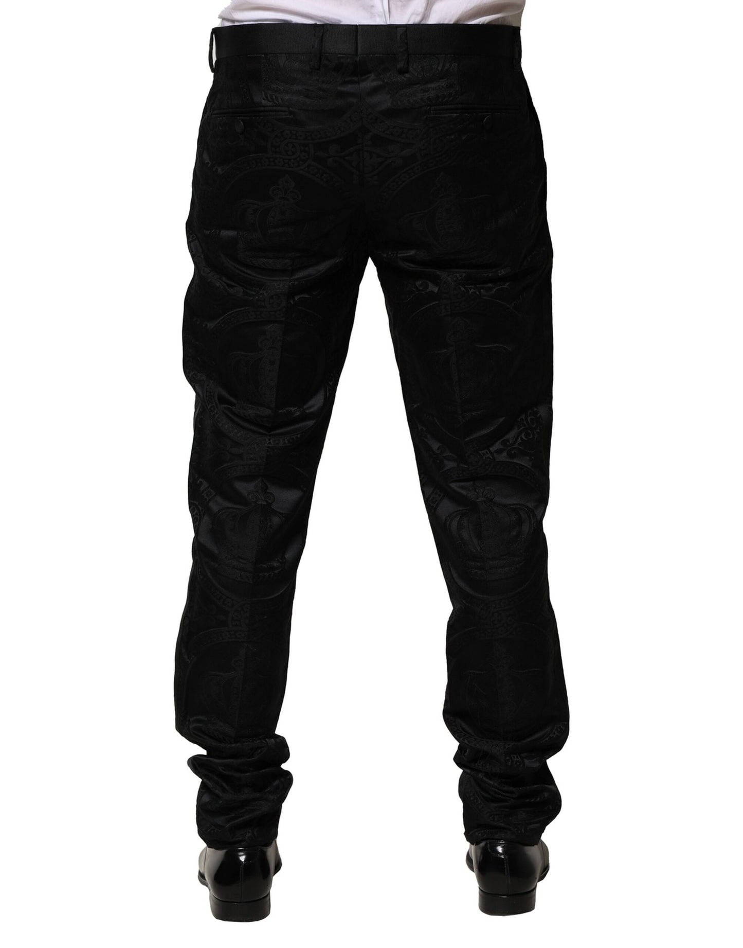 Pantalon habillé en coton noir DG Crown de Dolce & Gabbana