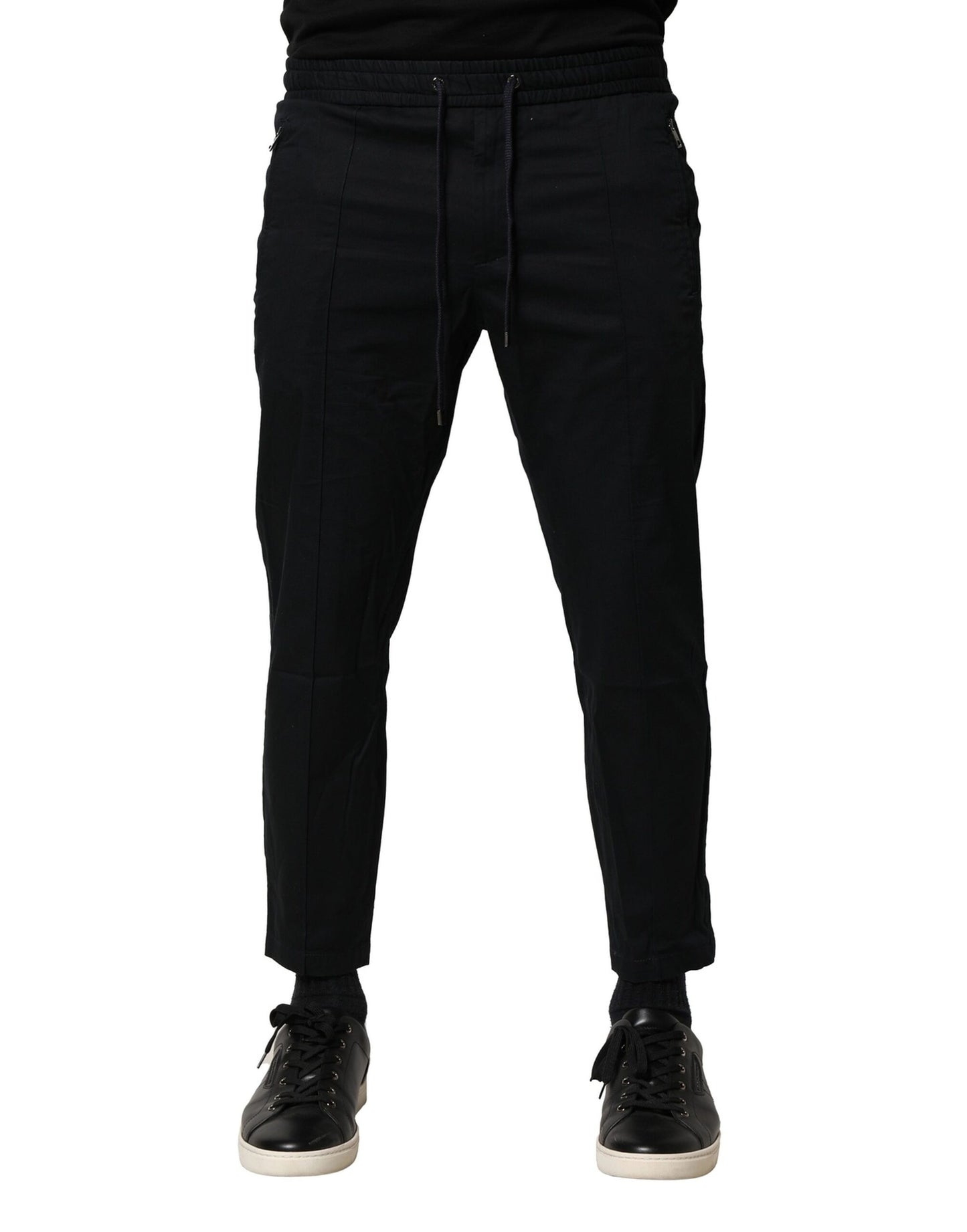 Pantalon de jogging taille moyenne en coton noir Dolce & Gabbana