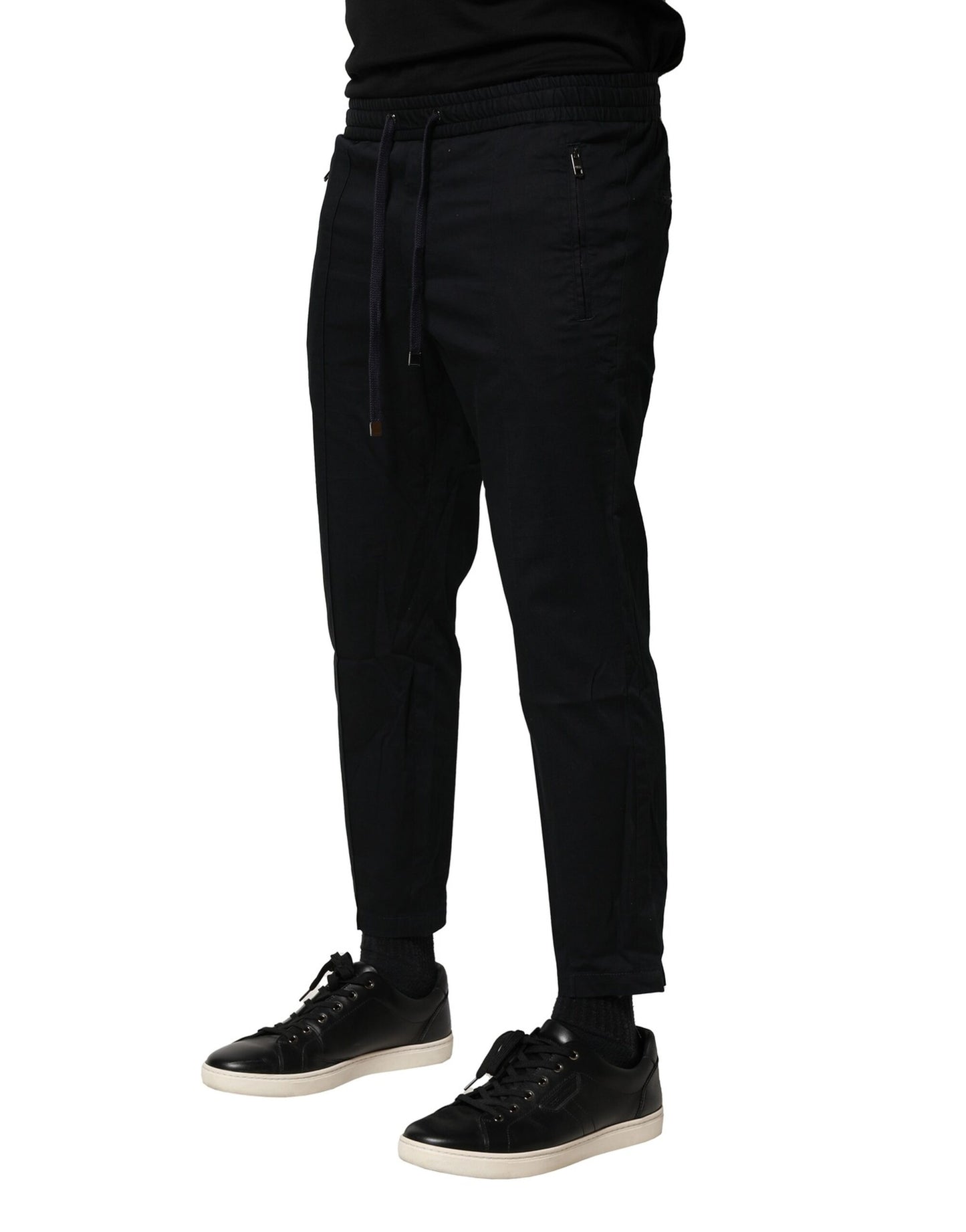 Pantalon de jogging taille moyenne en coton noir Dolce & Gabbana