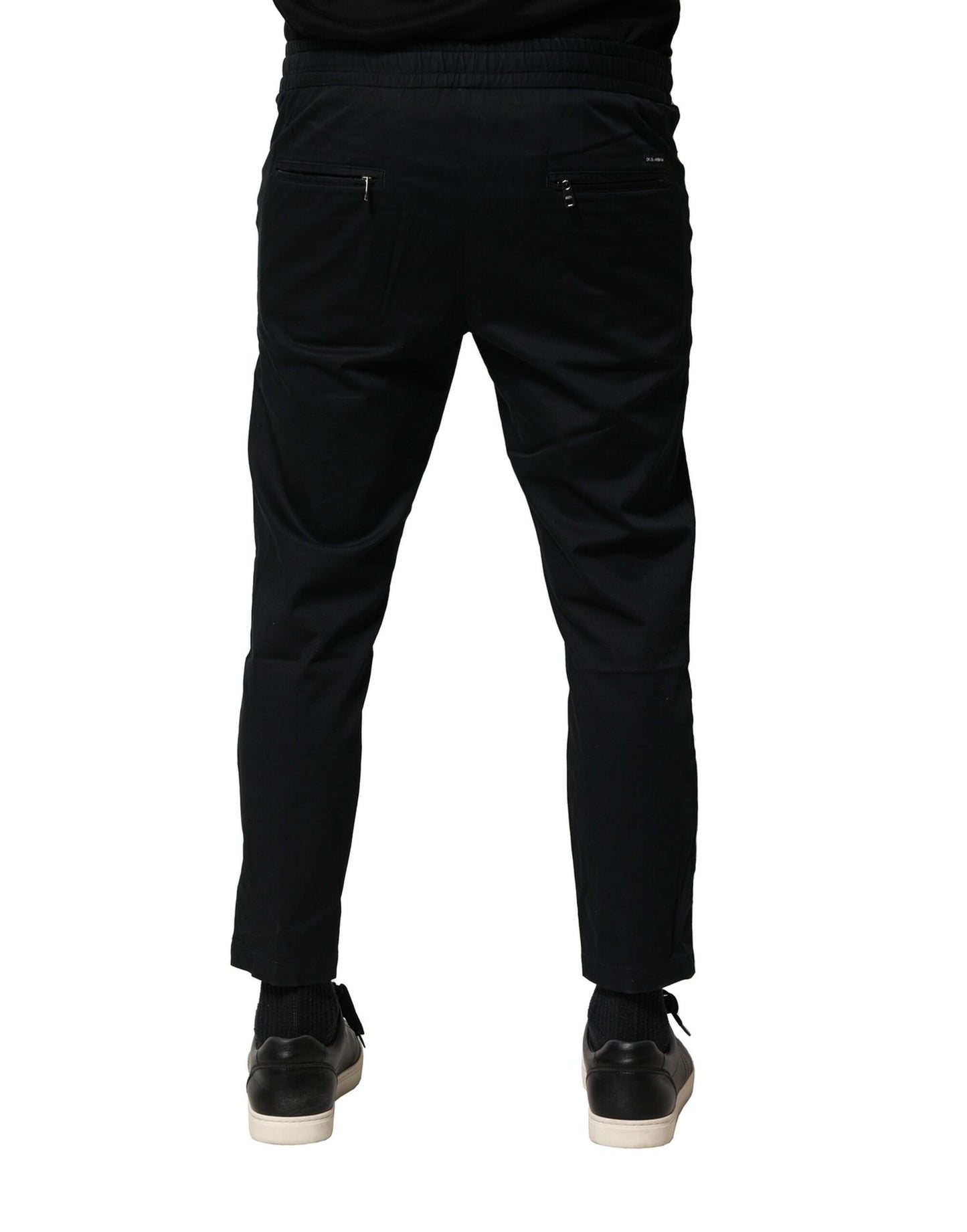 Pantalon de jogging taille moyenne en coton noir Dolce & Gabbana