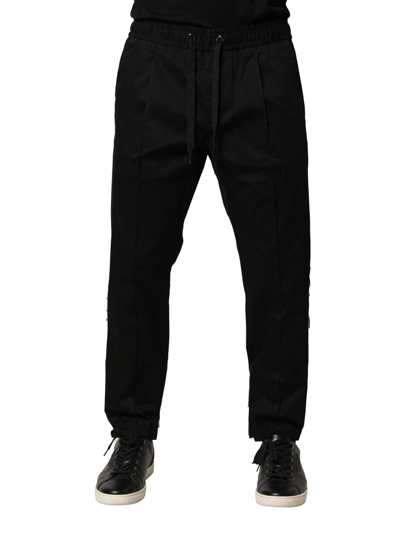 Pantalon de jogging taille moyenne en coton noir Dolce & Gabbana