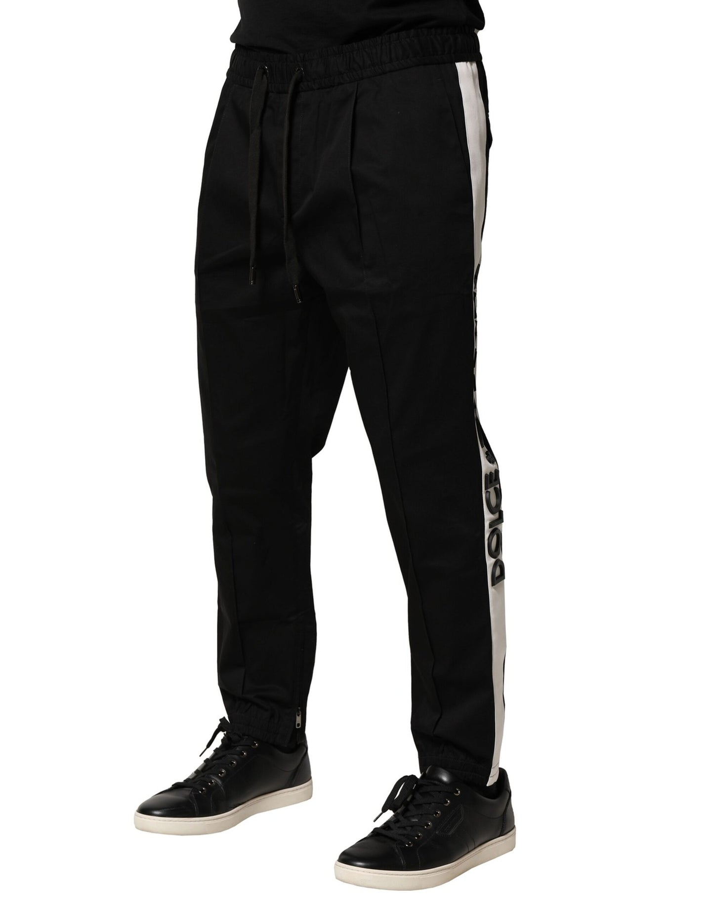 Pantalon de jogging taille moyenne en coton noir Dolce & Gabbana
