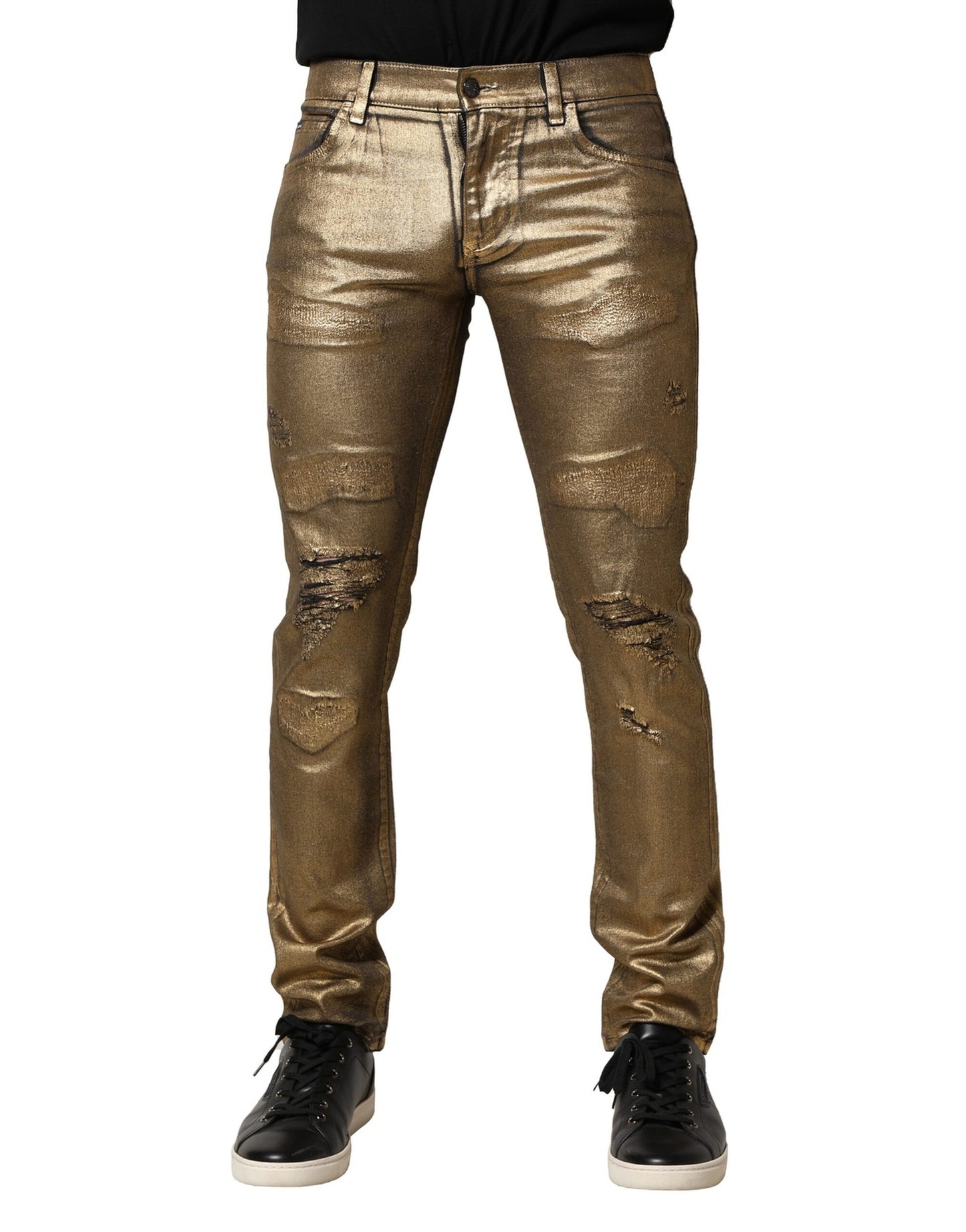 Jean slim en denim stretch en coton doré Dolce & Gabbana