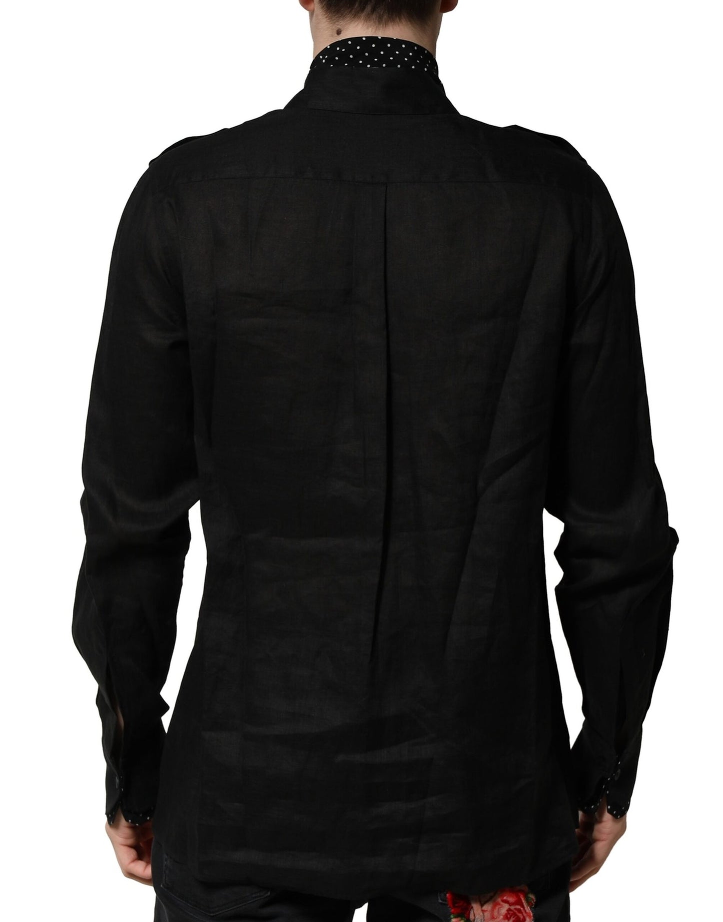 Dolce & Gabbana Black Polka Dot Collar Tie Neck Casual Shirt by Dolce & Gabbana