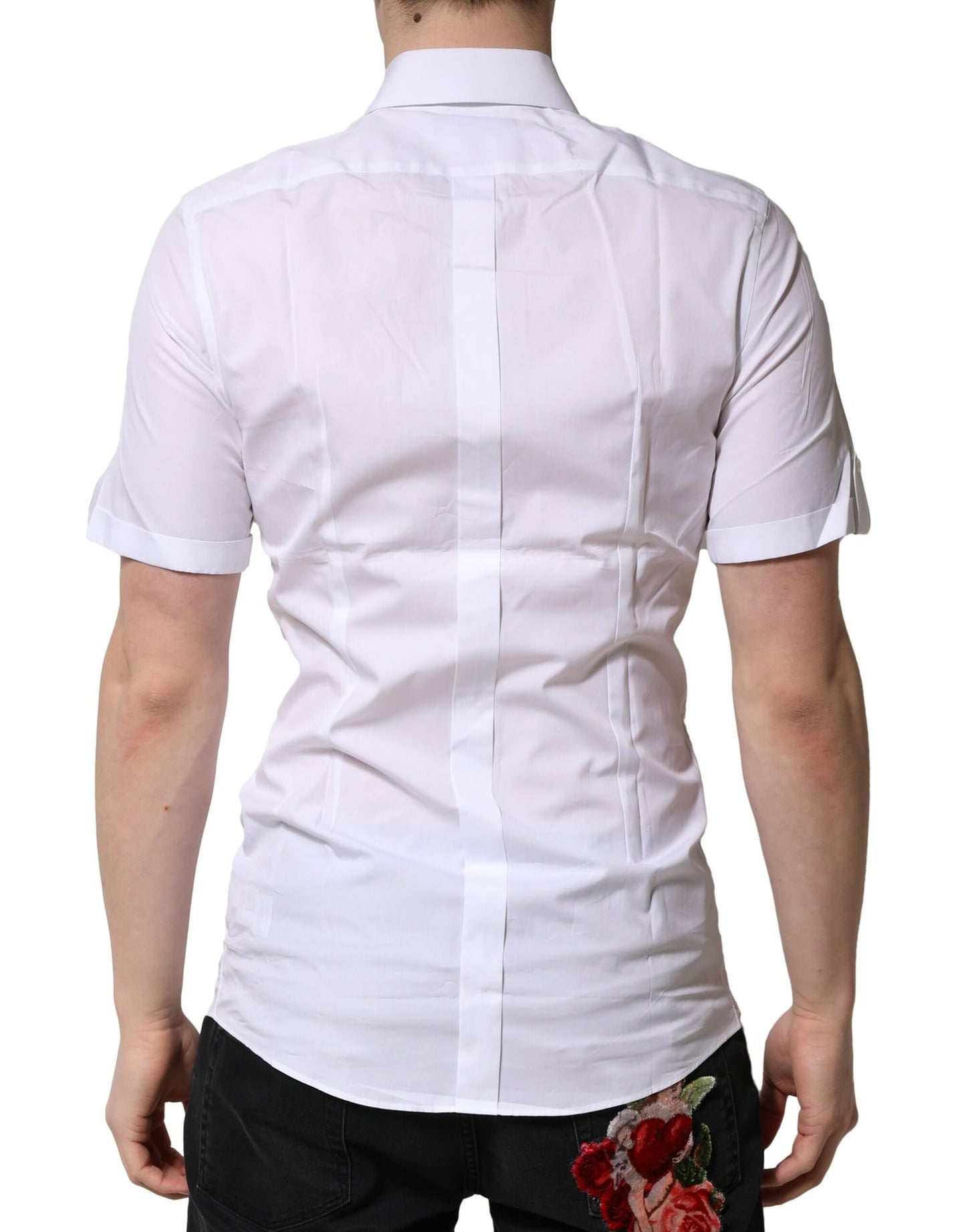 Dolce & Gabbana White Cotton GOLD Short Sleeves Casual Shirt by Dolce & Gabbana