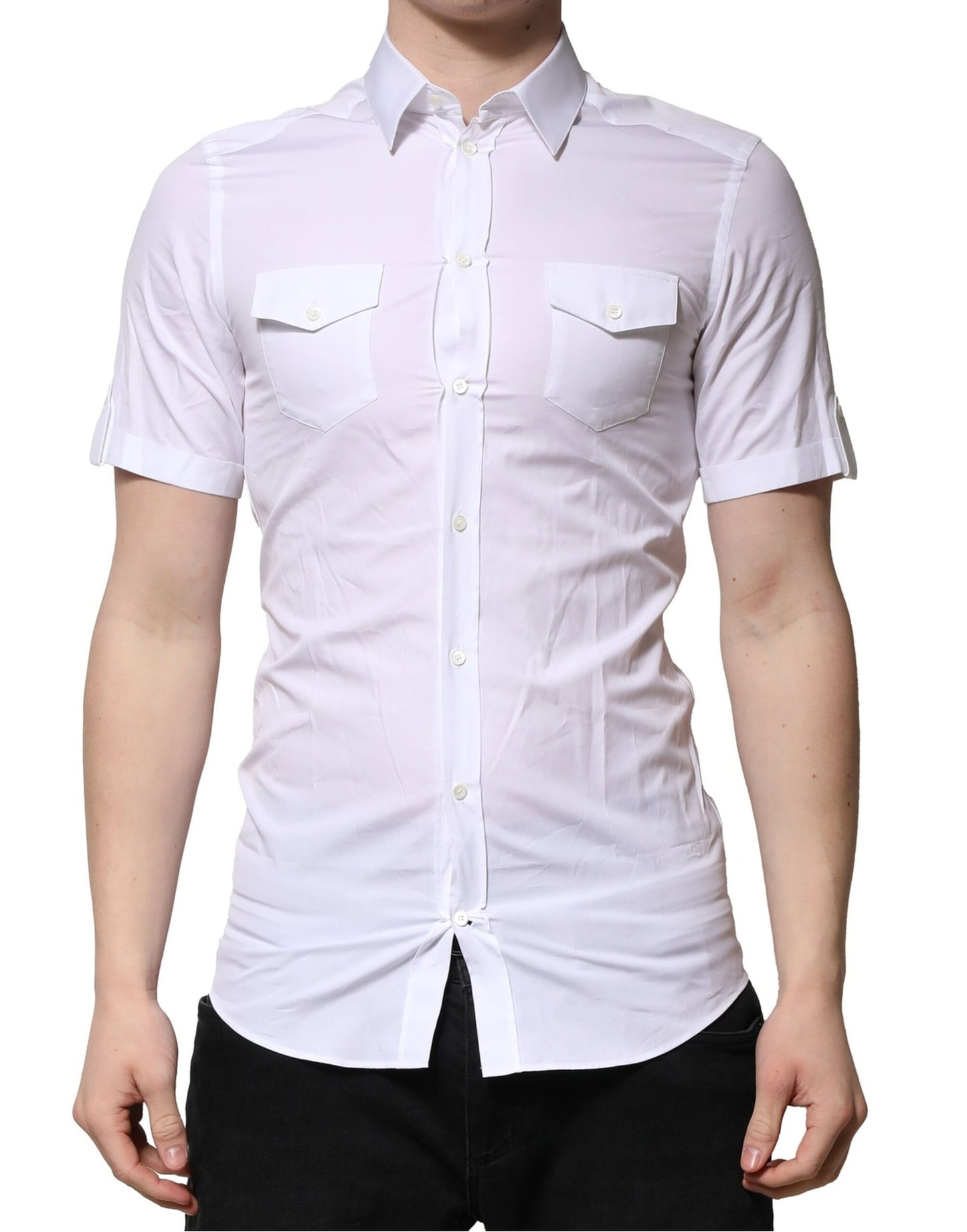 Dolce & Gabbana White Cotton Short Sleeves GOLD Casual Shirt by Dolce & Gabbana