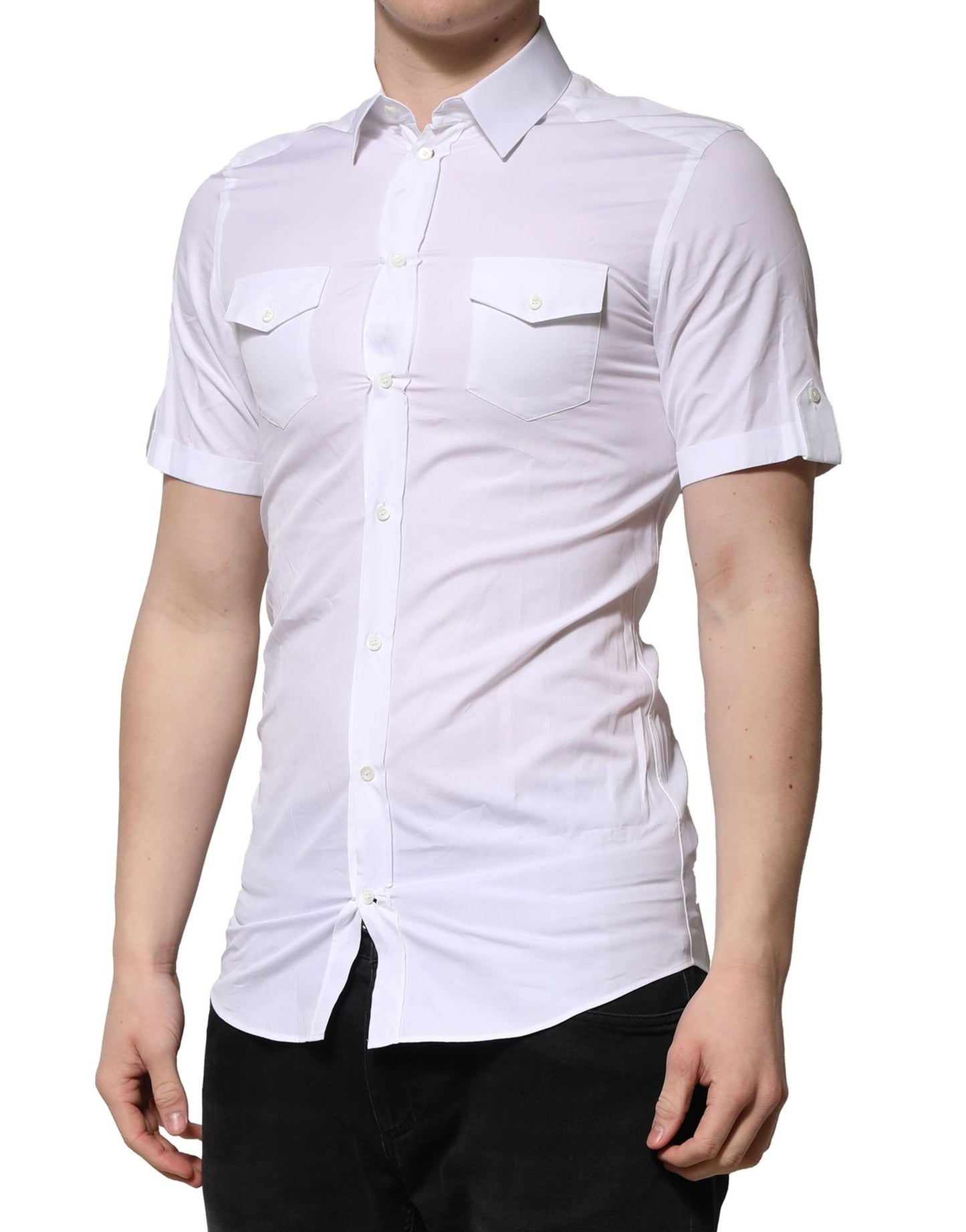 Dolce & Gabbana White Cotton Short Sleeves GOLD Casual Shirt by Dolce & Gabbana
