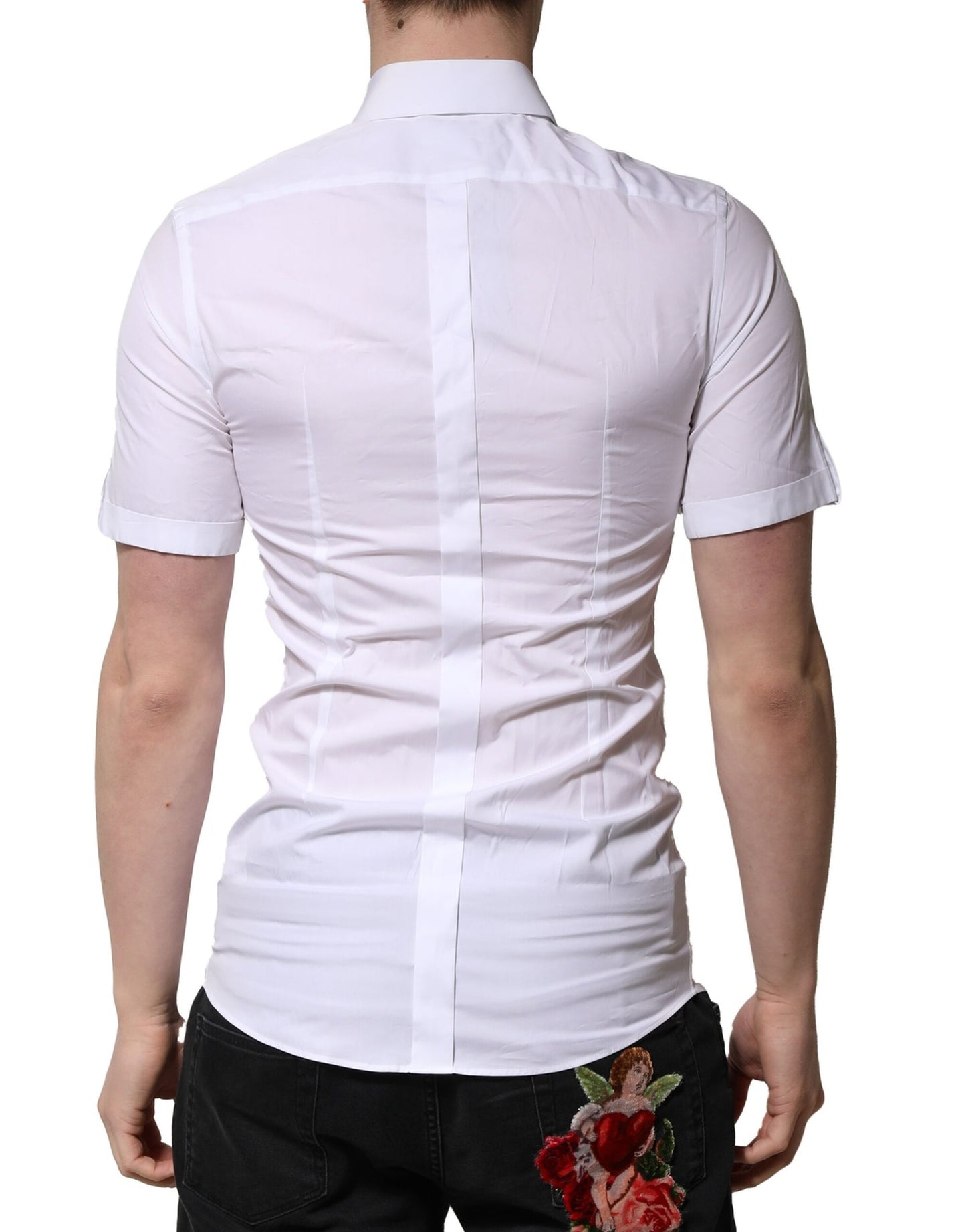 Dolce & Gabbana White Cotton Short Sleeves GOLD Casual Shirt by Dolce & Gabbana