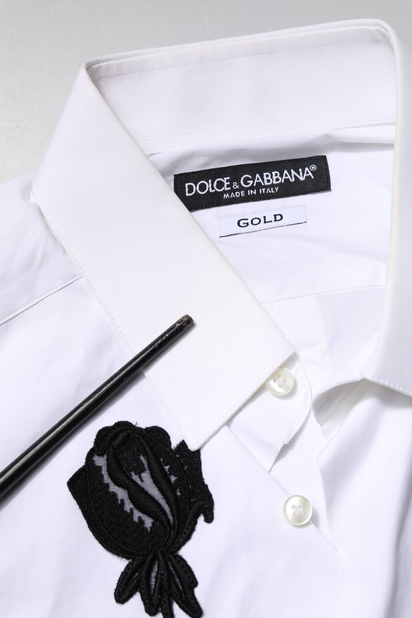Dolce & Gabbana White Floral Embroidery Men GOLD Formal Shirt by Dolce & Gabbana