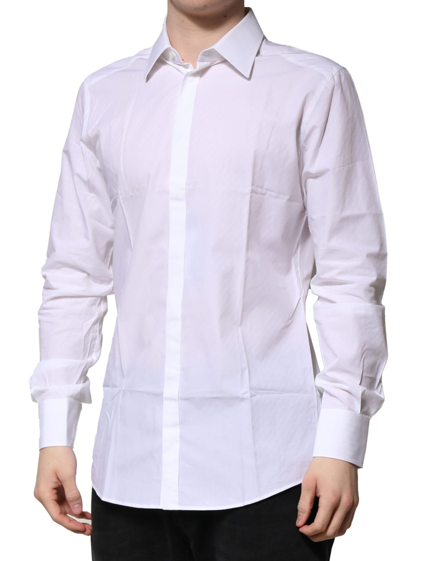 Dolce & Gabbana White Cotton GOLD Long Sleeves Formal Shirt by Dolce & Gabbana