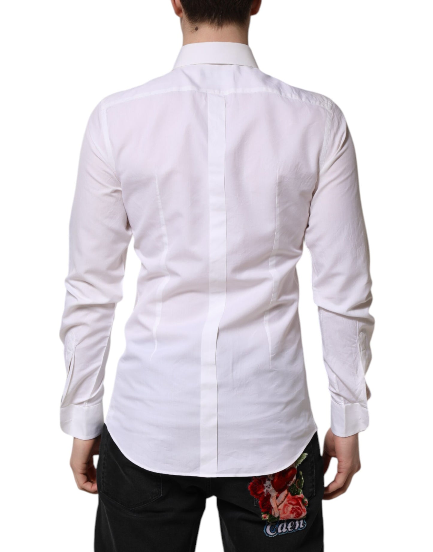 Dolce & Gabbana White GOLD Cotton Poplin Dress Formal Shirt by Dolce & Gabbana