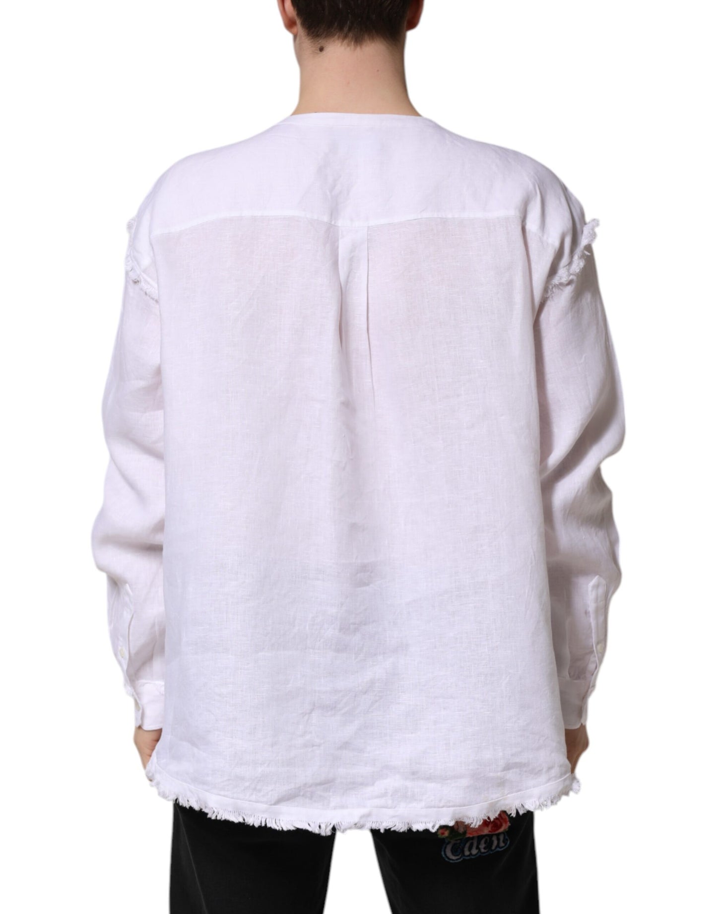 Dolce & Gabbana White Linen Long Sleeves Casual Men Shirt by Dolce & Gabbana