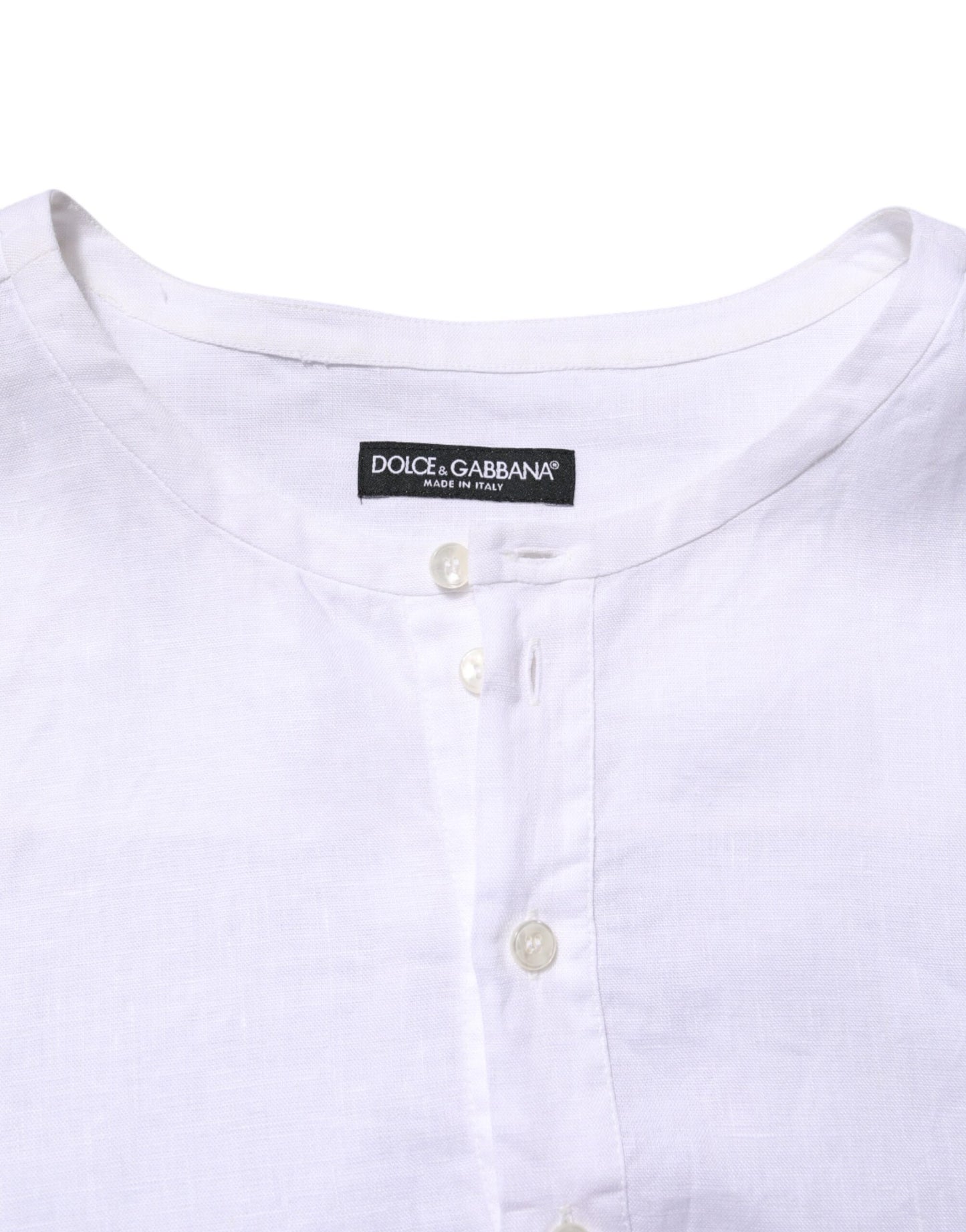 Dolce & Gabbana White Linen Long Sleeves Casual Men Shirt by Dolce & Gabbana