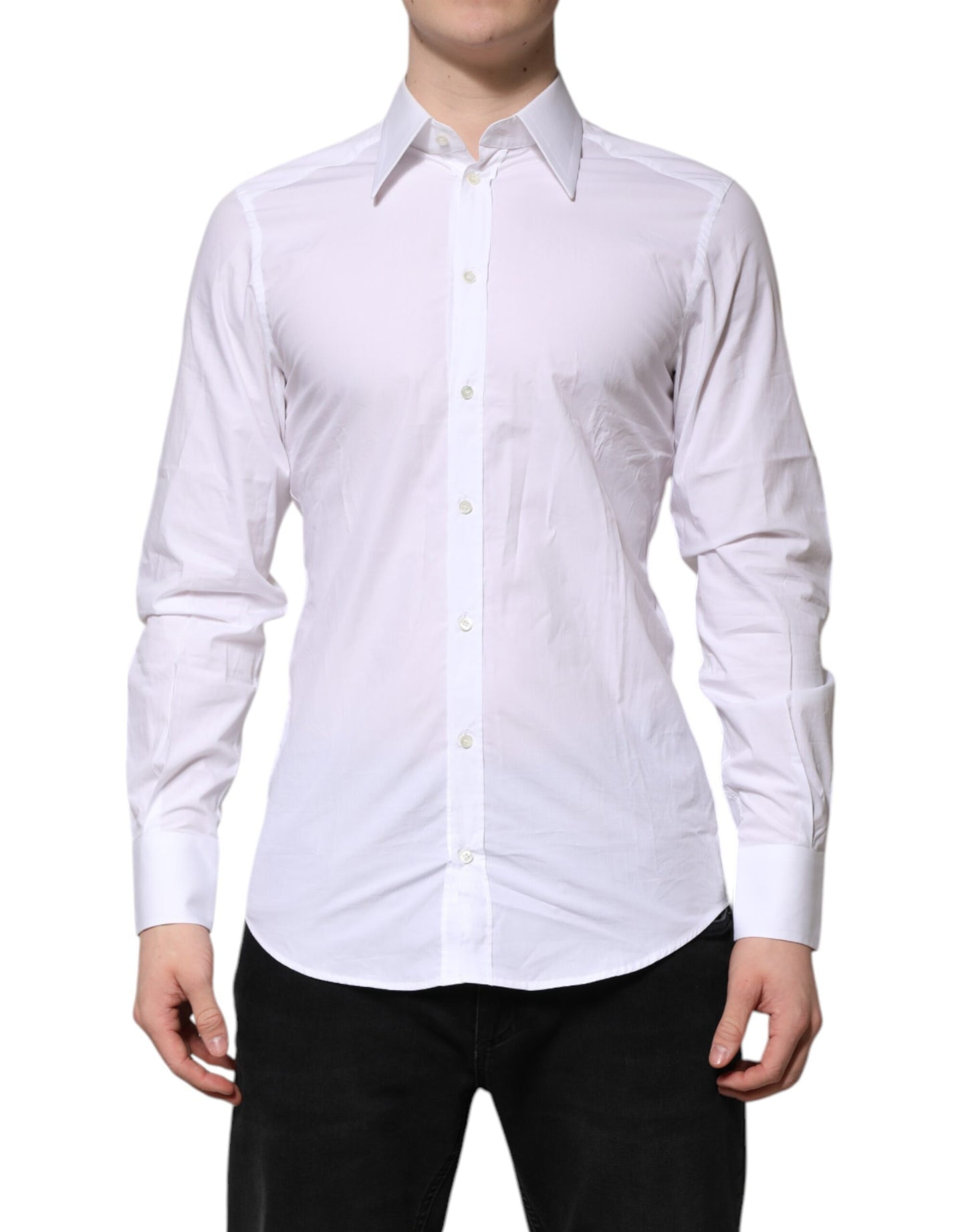 Dolce & Gabbana White GOLD Cotton Poplin Dress Formal Shirt by Dolce & Gabbana