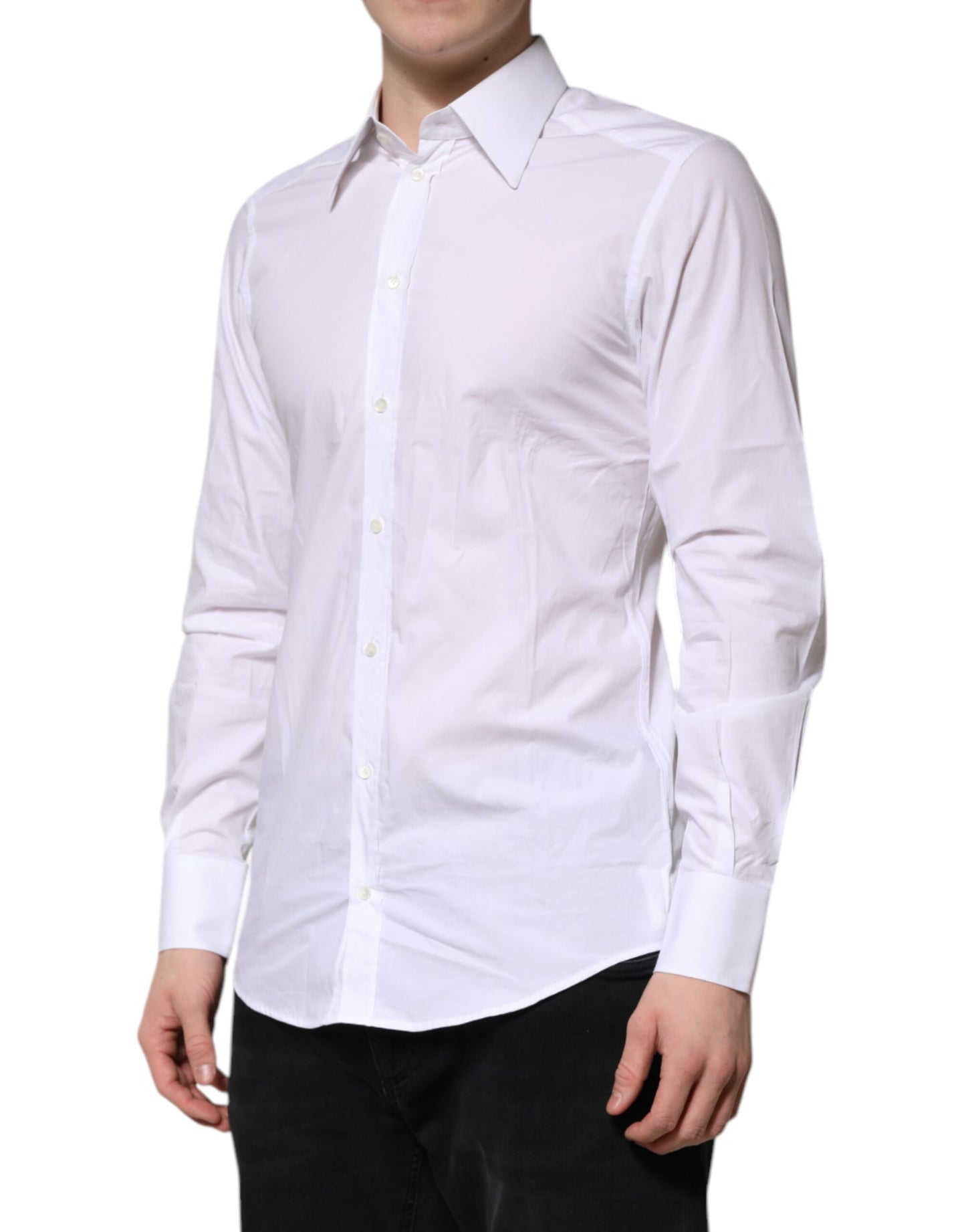 Dolce & Gabbana White GOLD Cotton Poplin Dress Formal Shirt by Dolce & Gabbana