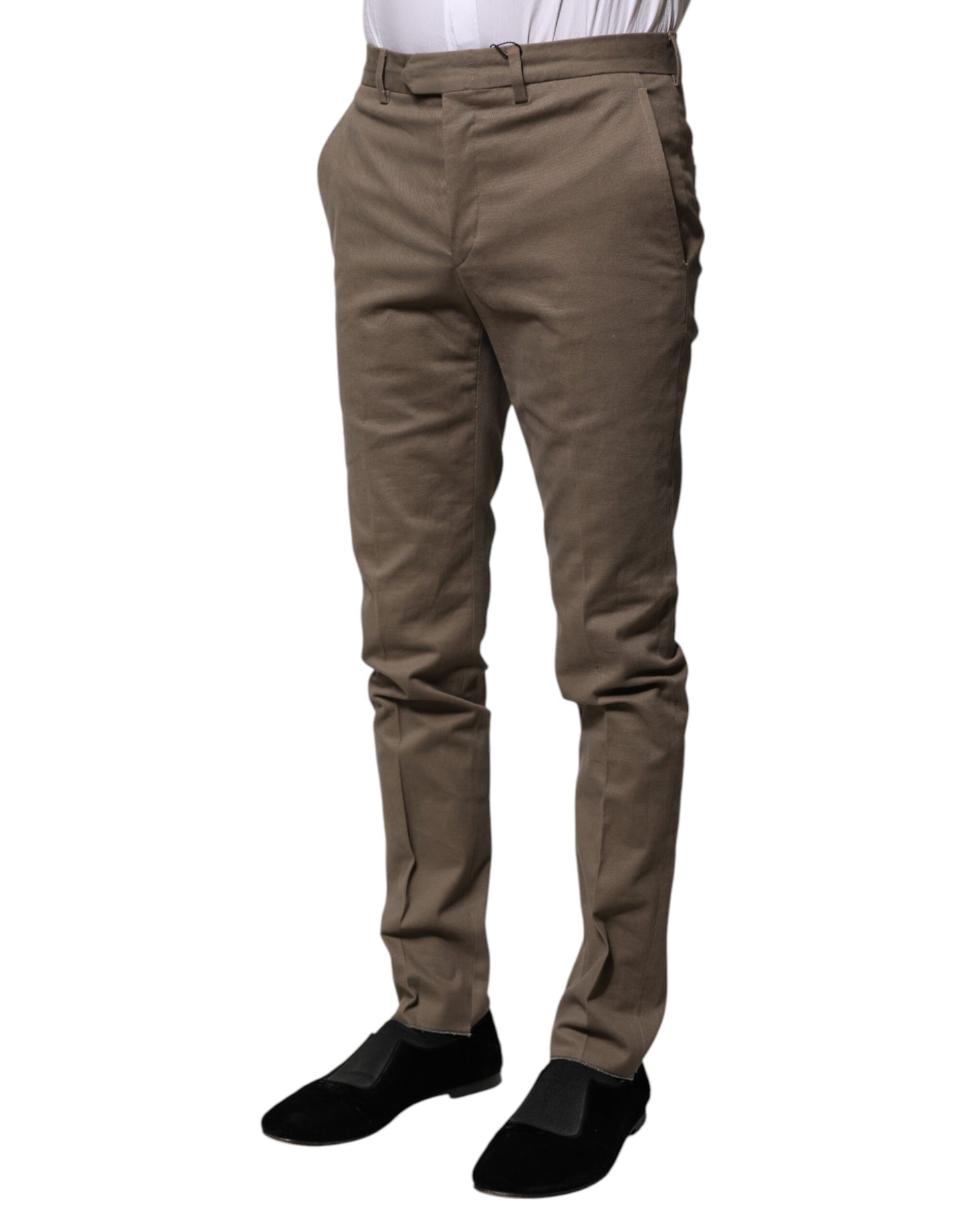 Pantalon habillé fuselé en coton marron BENCIVENGA