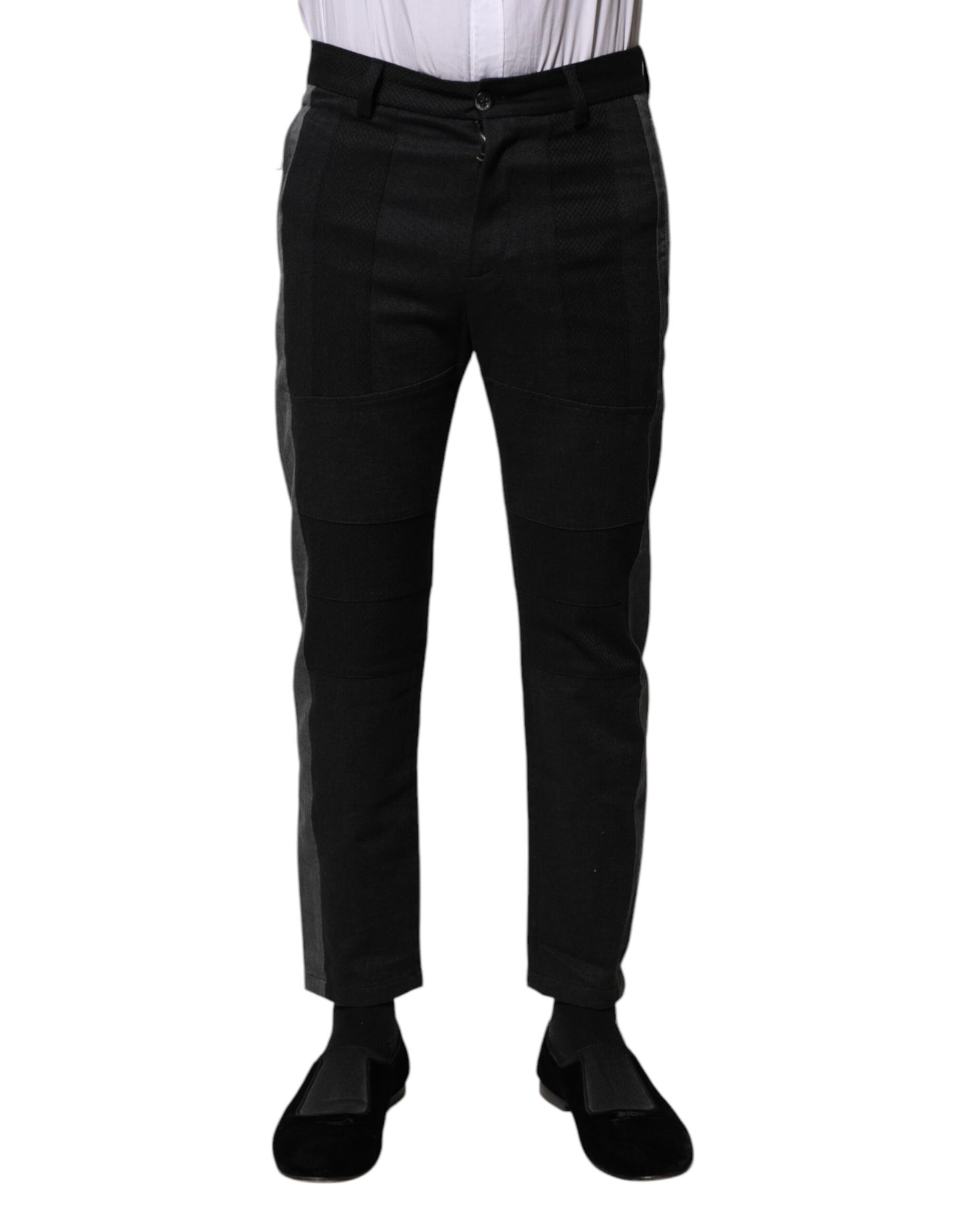 Pantalon slim formel en coton fantaisie noir et gris Dolce & Gabbana