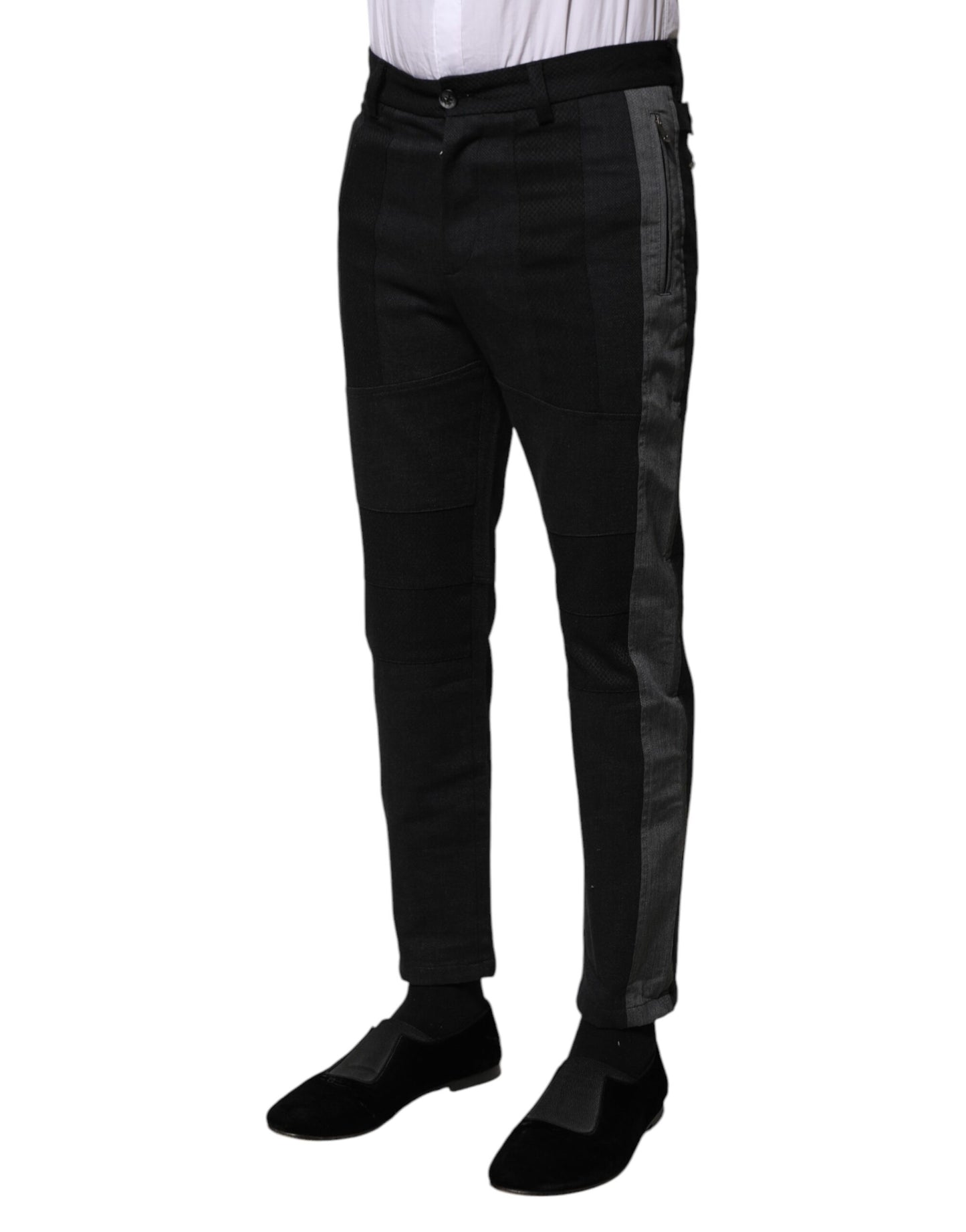 Pantalon slim formel en coton fantaisie noir et gris Dolce & Gabbana