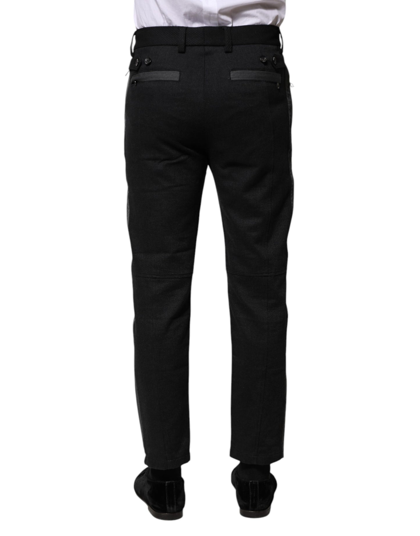 Pantalon slim formel en coton fantaisie noir et gris Dolce & Gabbana