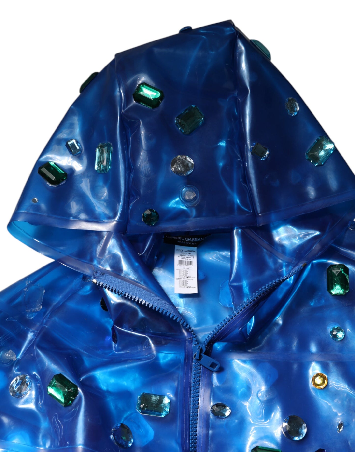 Dolce & Gabbana Blue Crystal Hooded Raincoat Jacket by Dolce & Gabbana