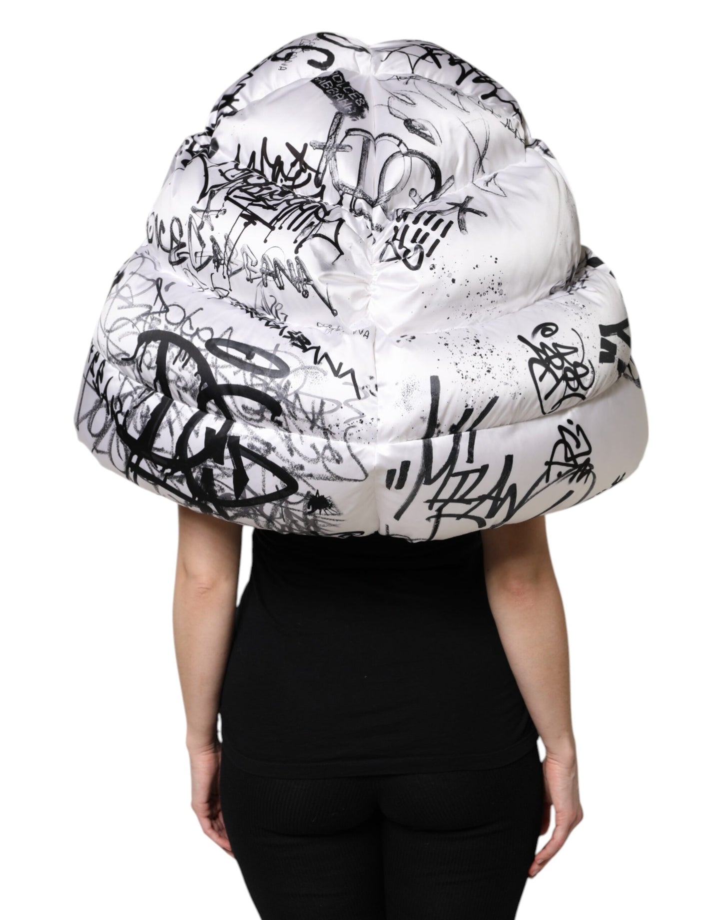 Dolce & Gabbana Bonnet matelassé à capuche imprimé en polyester blanc