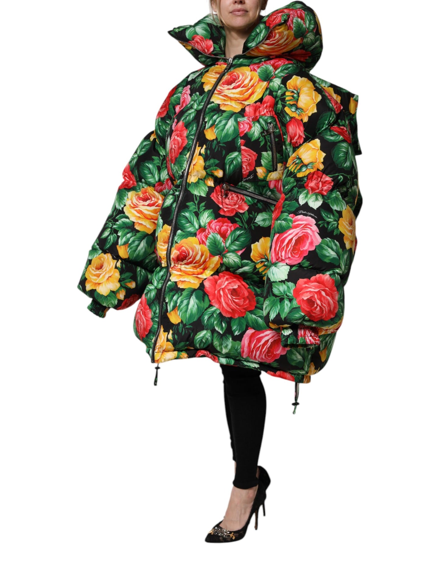 Dolce & Gabbana Multicolor Floral Puffer Hooded Jacket by Dolce & Gabbana