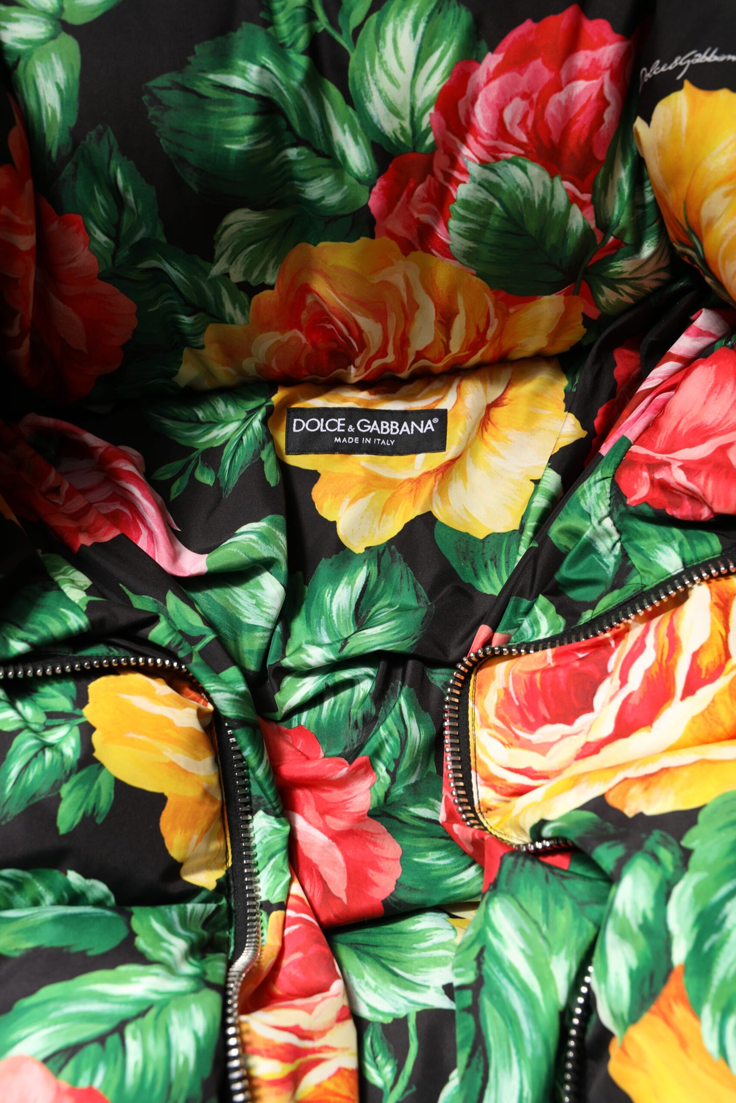 Dolce & Gabbana Multicolor Floral Puffer Hooded Jacket by Dolce & Gabbana