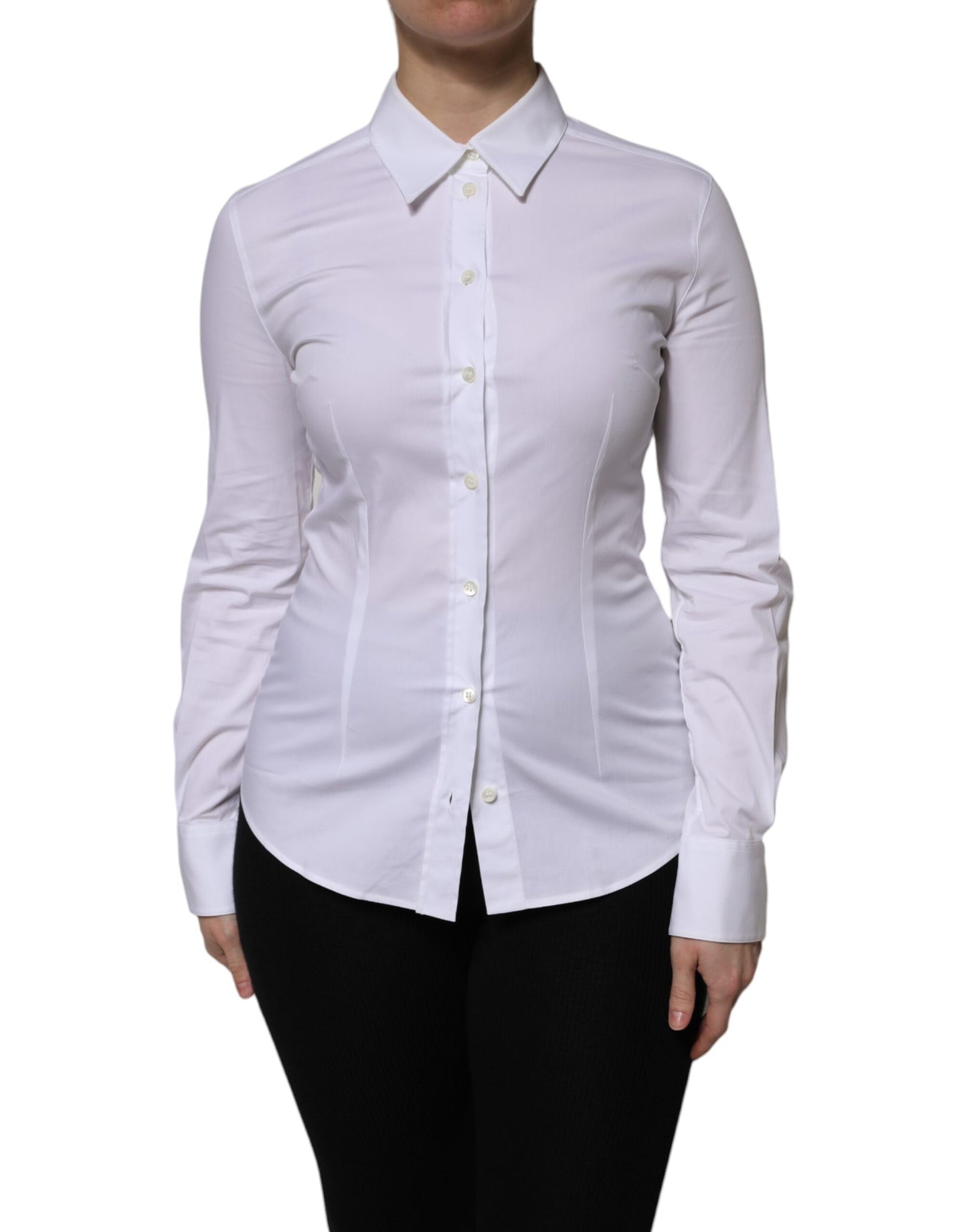 Dolce & Gabbana White Cotton Collared Long Sleeves Blouse Top by Dolce & Gabbana