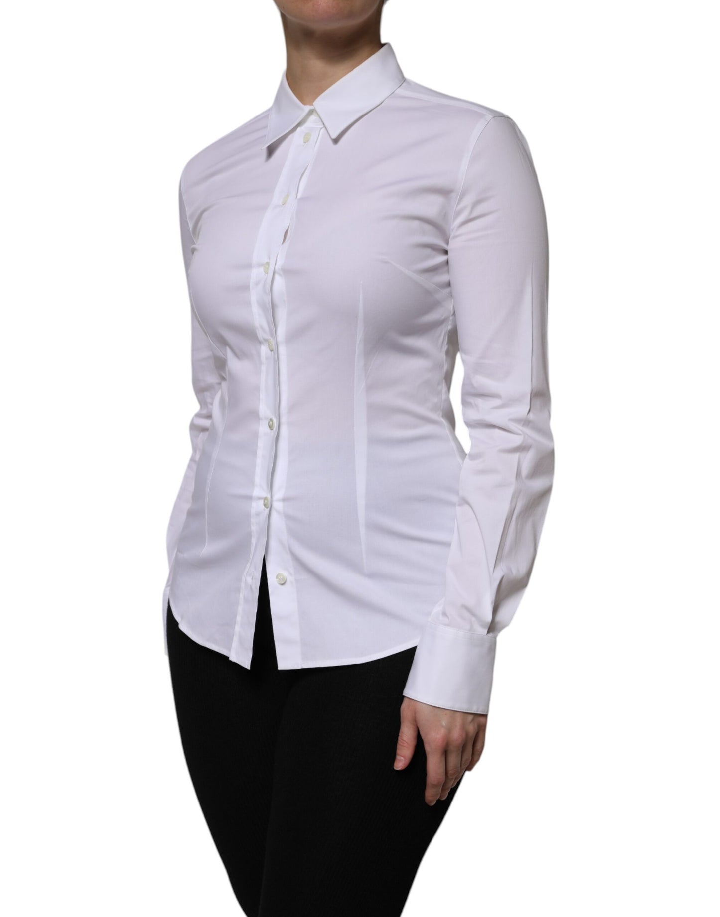 Dolce & Gabbana White Cotton Collared Long Sleeves Blouse Top by Dolce & Gabbana