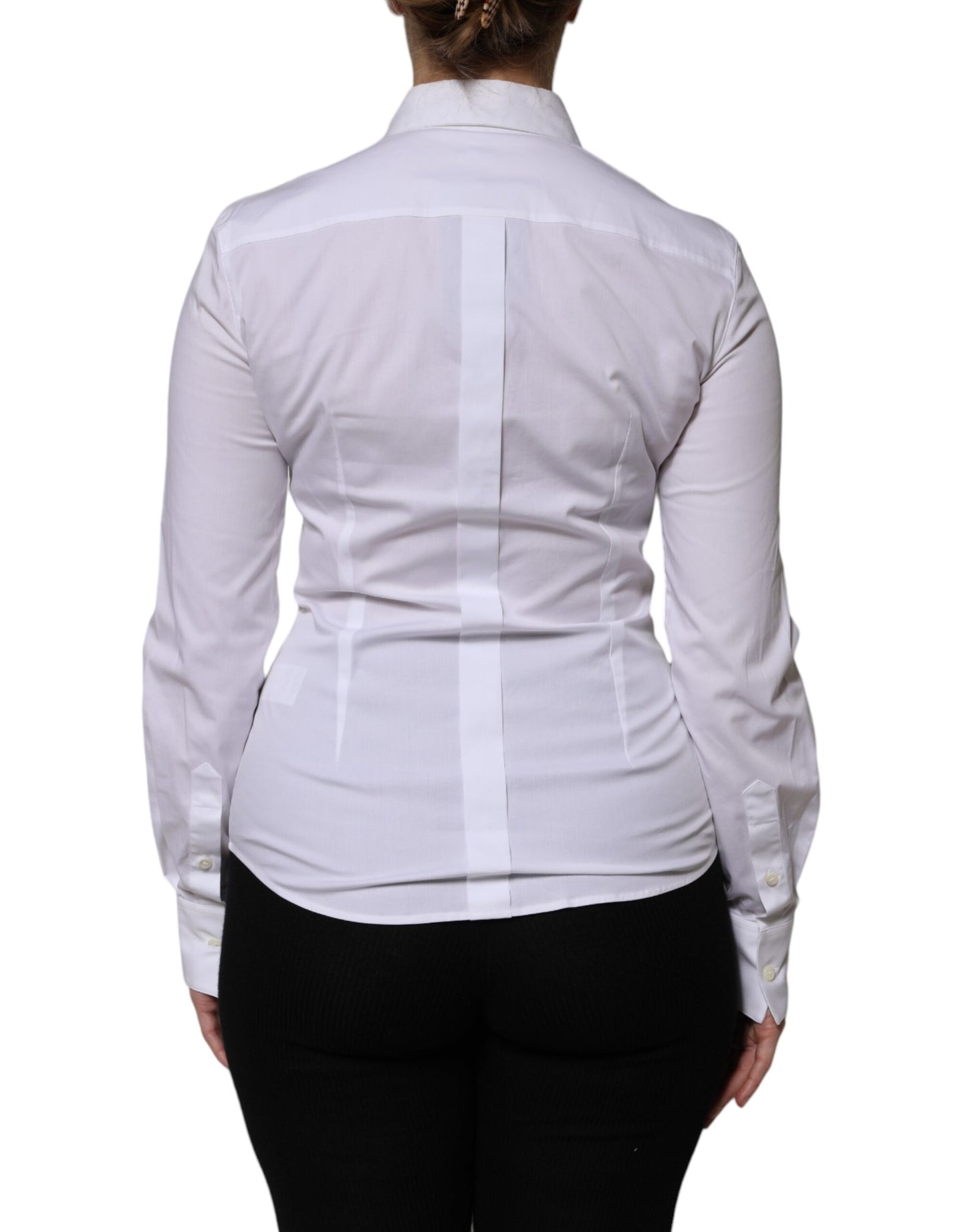 Dolce & Gabbana White Cotton Collared Long Sleeves Blouse Top by Dolce & Gabbana